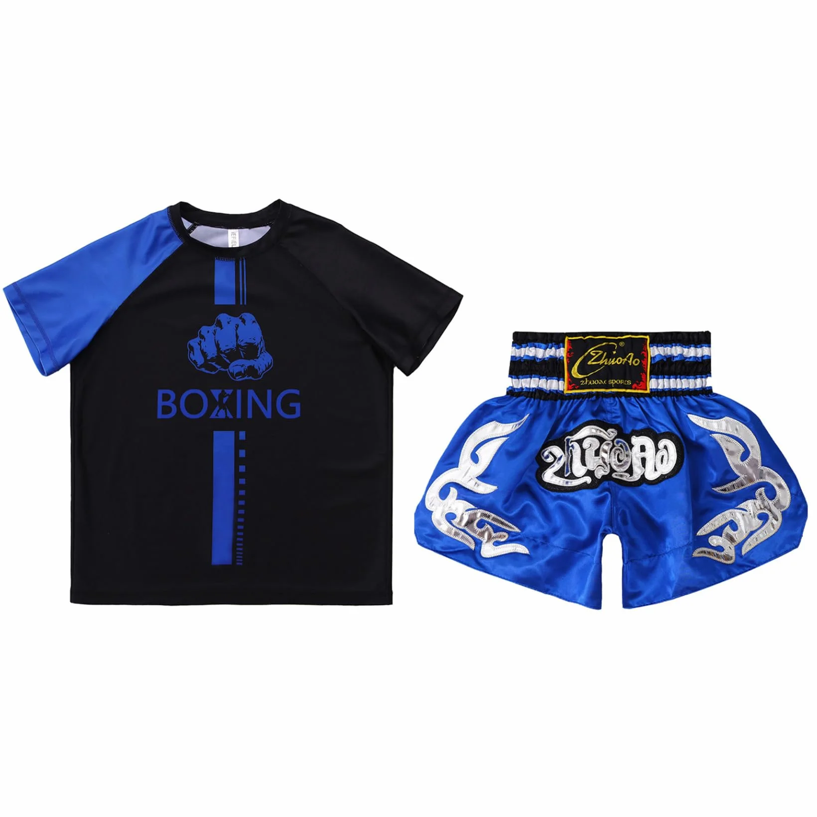 Conjunto de pantalones cortos y camiseta de boxeo para chicos Muay Thai MMA Kick Boxing