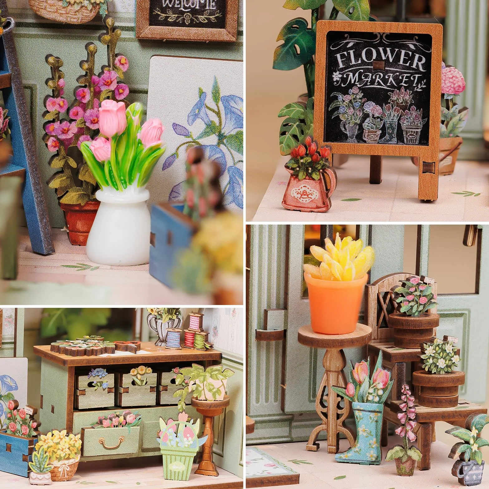 Fsolis Book Nook Kit con Luz LED - Casa de Muñecas en Miniatura 3D para Adultos, Regalo Creativo de Cumpleaños para Mujeres y Niñas(Floristería Champs-Élysées)