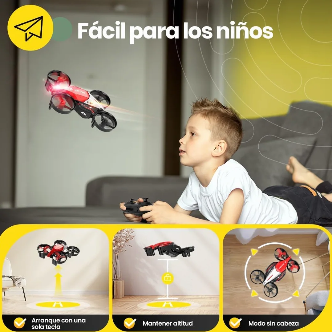 Holy Stone HS210F Mini Dron para Niños, Cuadricóptero RC 2 en 1 para Interior con Luces LED, Despegue/Aterrizaje, Giro 3D, 2 Baterías Modulares Seguras, Regalo para Niños y Niñas