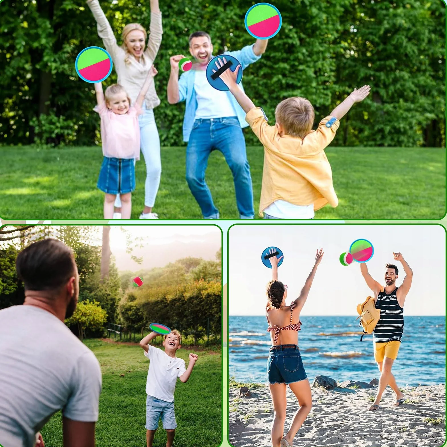 Juguetes Playa Juego de Bola y Lanzamiento Adecuado para niños de 3 4 5 6 años Ligero Klettballspiel Lanzamiento Pelota Juegos niño Adulto con 4 Raquetas 4 Pelotas Adecuado para Jardines