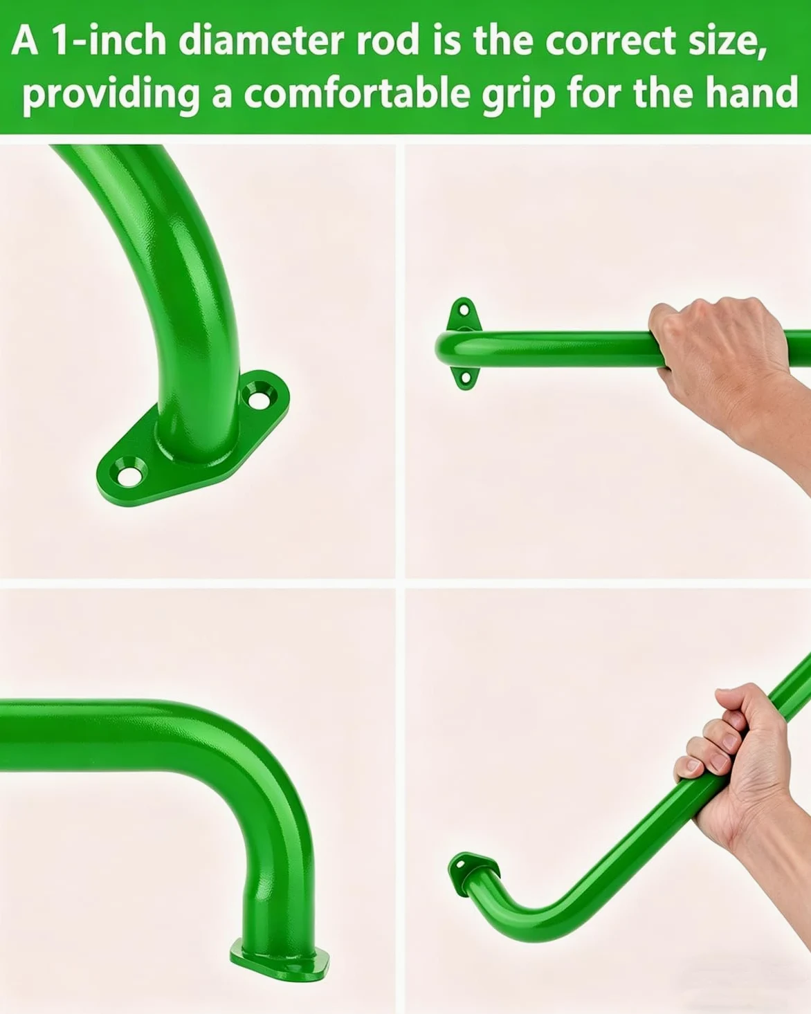 BiJun Asas de metal de 17 pulgadas, barras de mono para interiores, barras de agarre de techo resistentes para interiores y exteriores, marcos de escalada, casas de árboles y escaleras de pared (verde