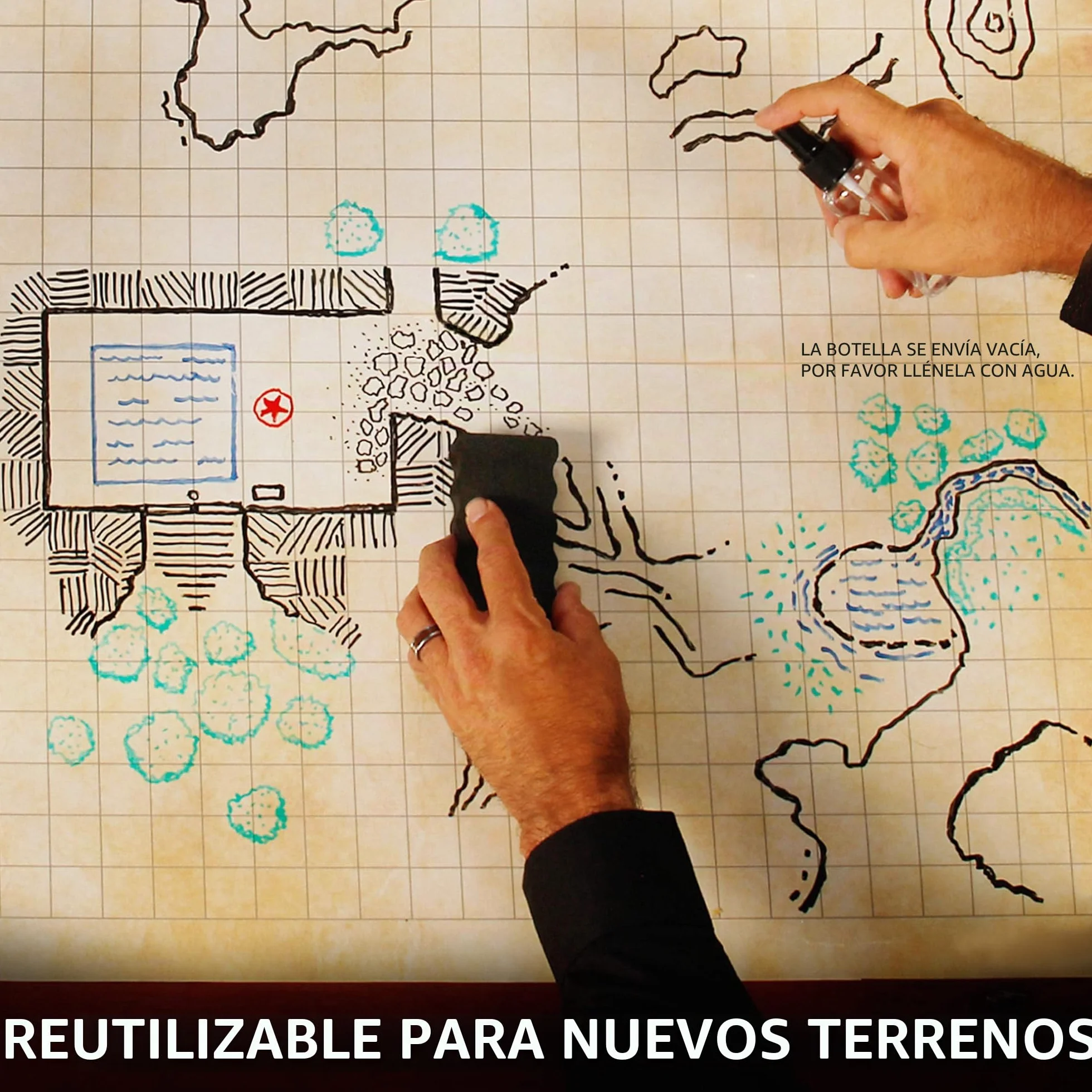 ENHANCE RPG Grid Mat - Tapete de Batalla DND de Mesa (61x91 CM) Juego de rol Mapa de Cuadrícula DND de Borrado en Seco Juego Completo para Maestros y Principiantes, Kit de Marcadores