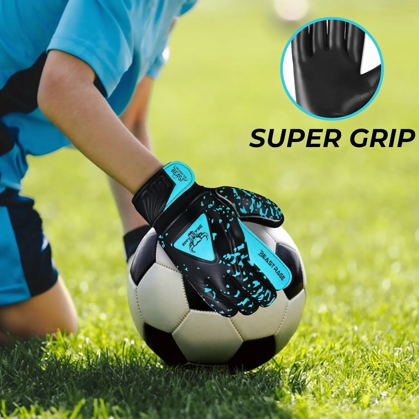 BEAST RAGE Guantes de Portero para niños y jóvenes, Soporte de muñeca Doble, Agarre Fuerte, Palma Acolchada