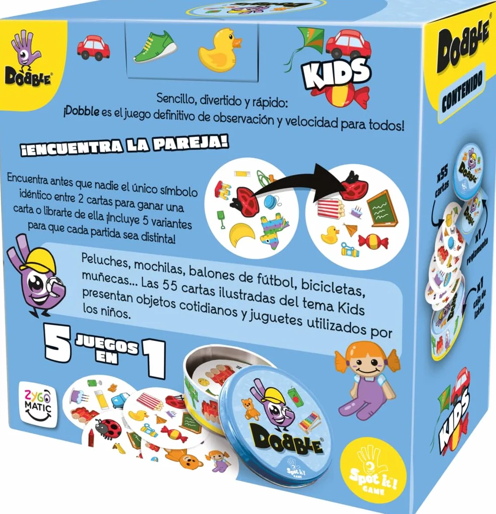 Asmodee Dobble Kids, Juego de Cartas Infantil de Acción y Reflejos, A Partir de 3 Años, De 2 a 8 Jugadores, 15 Minutos por Partida, En Español