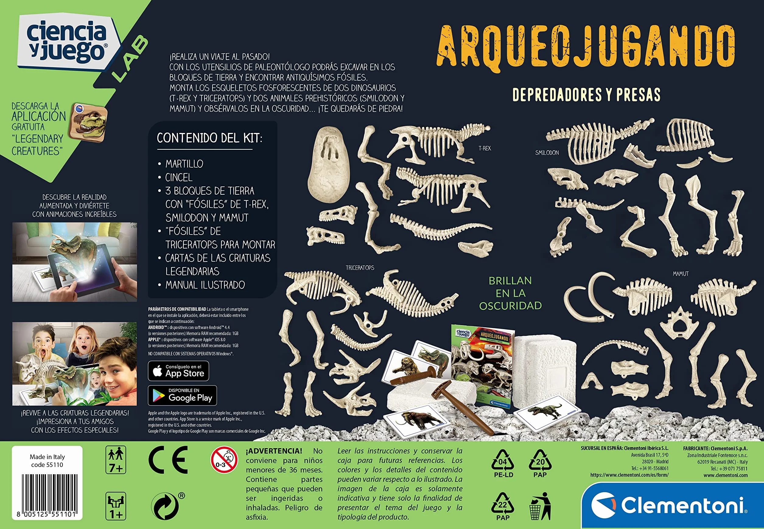 Clementoni Arqueojugando Depredadores y Presas Juego científico excavar y Montar Dinosaurios 7 años