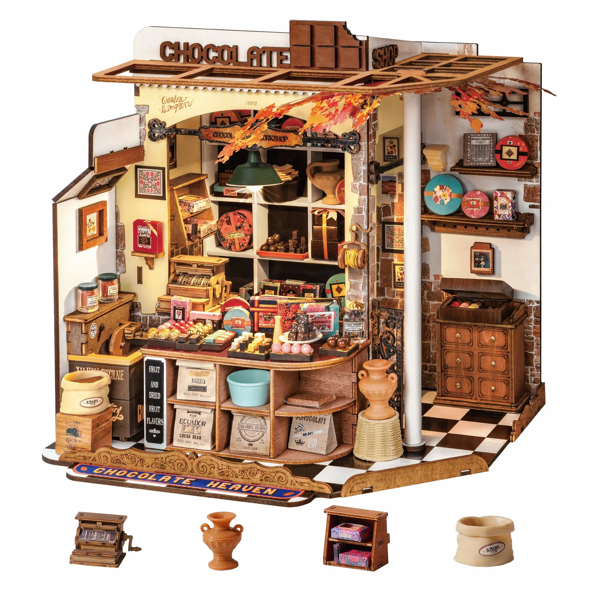 Rolife Maquetas Henry's Chocolate Shop-330 Piezas DIY Miniature House Diorama, Casas Miniaturas para Montar Puzzle 3D Madera Book Nook para Adultos Adolescentes ¡Ningún Pegamento Necesario