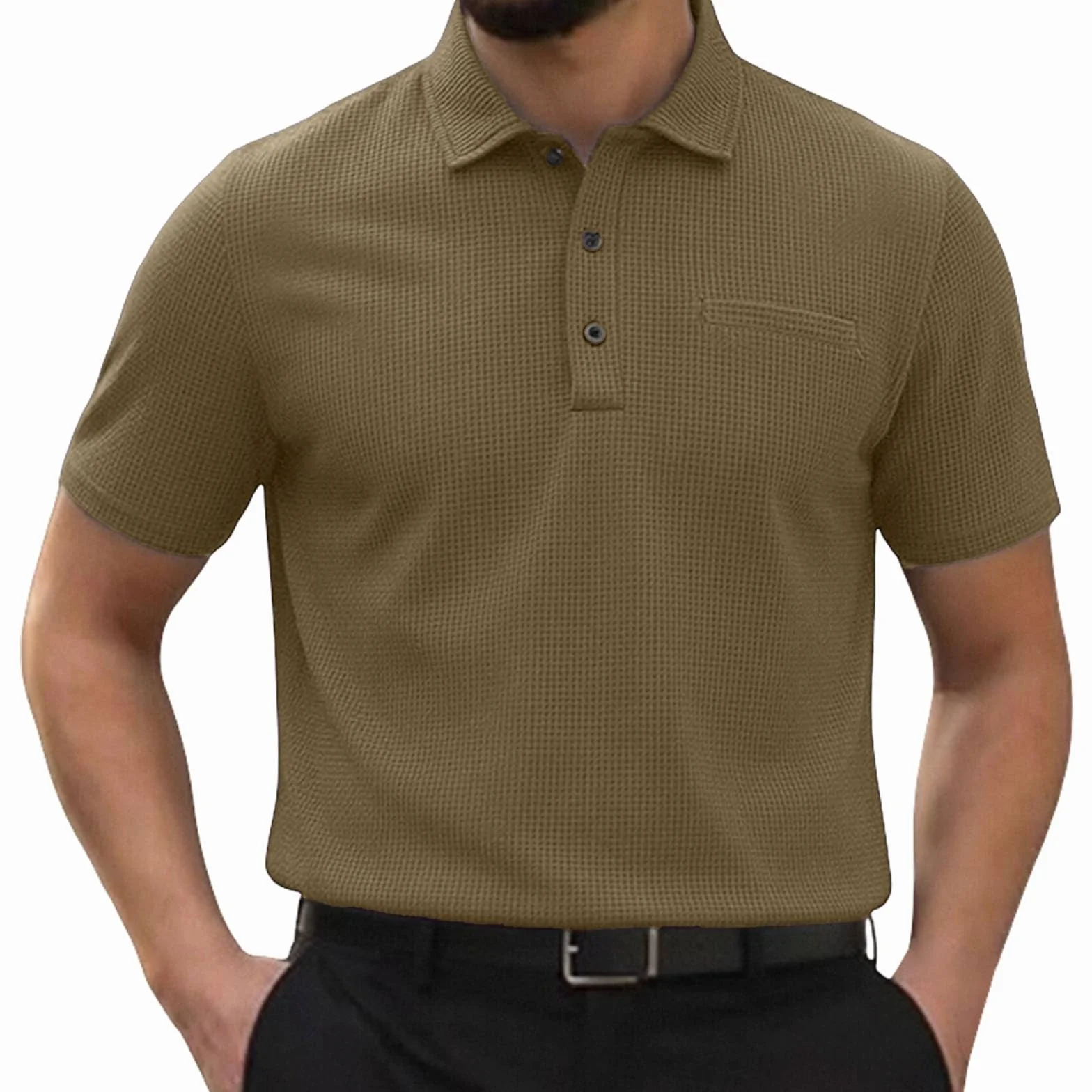 Polo Breeze para Hombre con Ajuste para Barriga Cervecera, Elástica y Secado Rápido, Cuello Texturizado Manga Corta para Golf y Casual