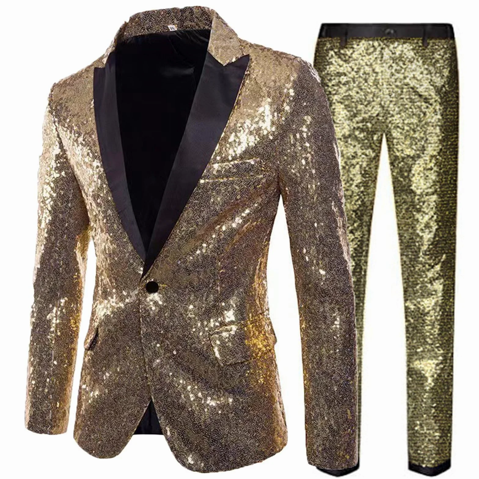 Generisch Disfraz de carnaval para hombre traje casual conjunto club nocturno estilo lentejuelas traje de dos piezas conjunto europeo y vestido de rendimiento