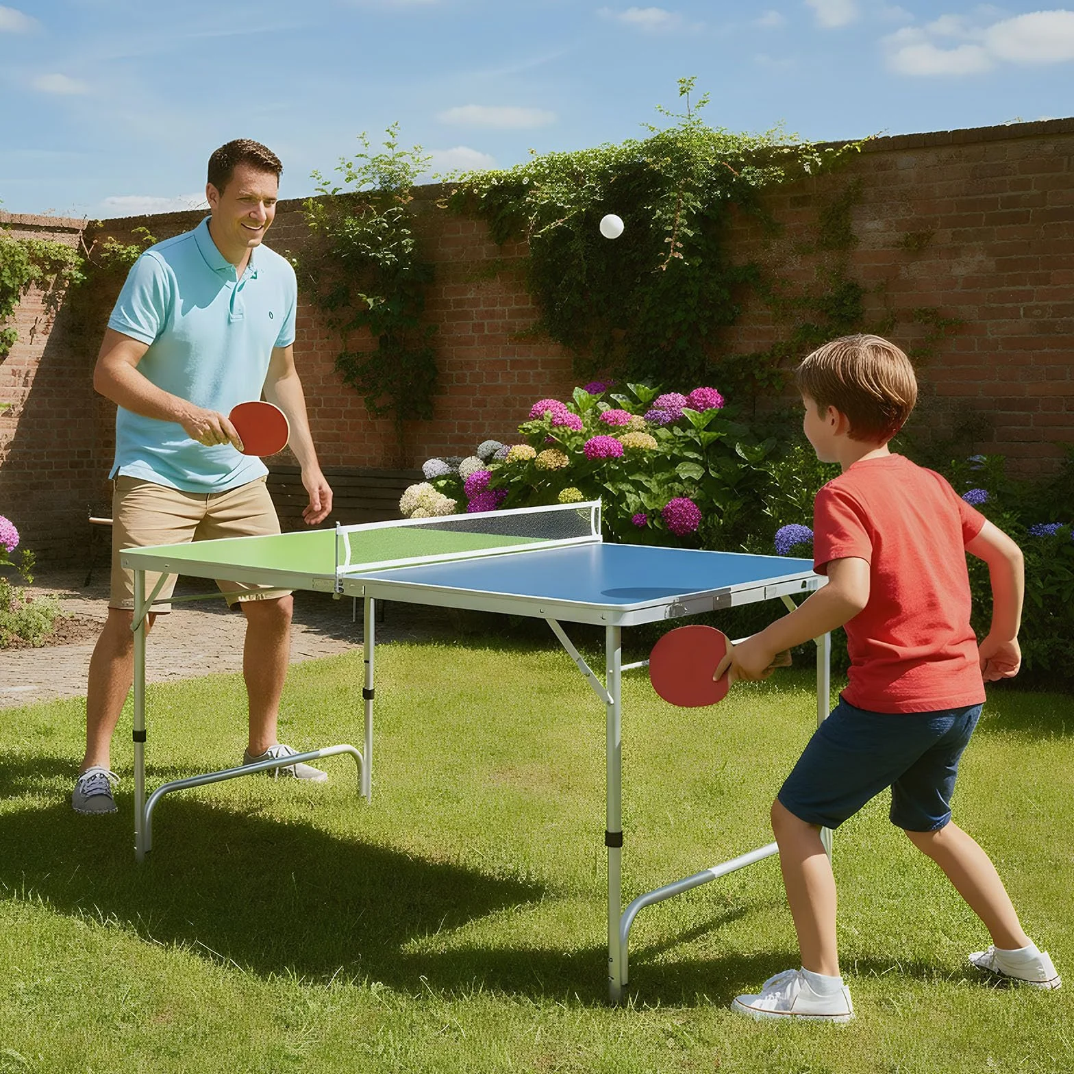 LIFEZEAL Mini Mesa de Ping Pong Plegable, 120x76 cm, Altura Ajustable 3 Niveles, Juego Completo con Raquetas y Pelotas