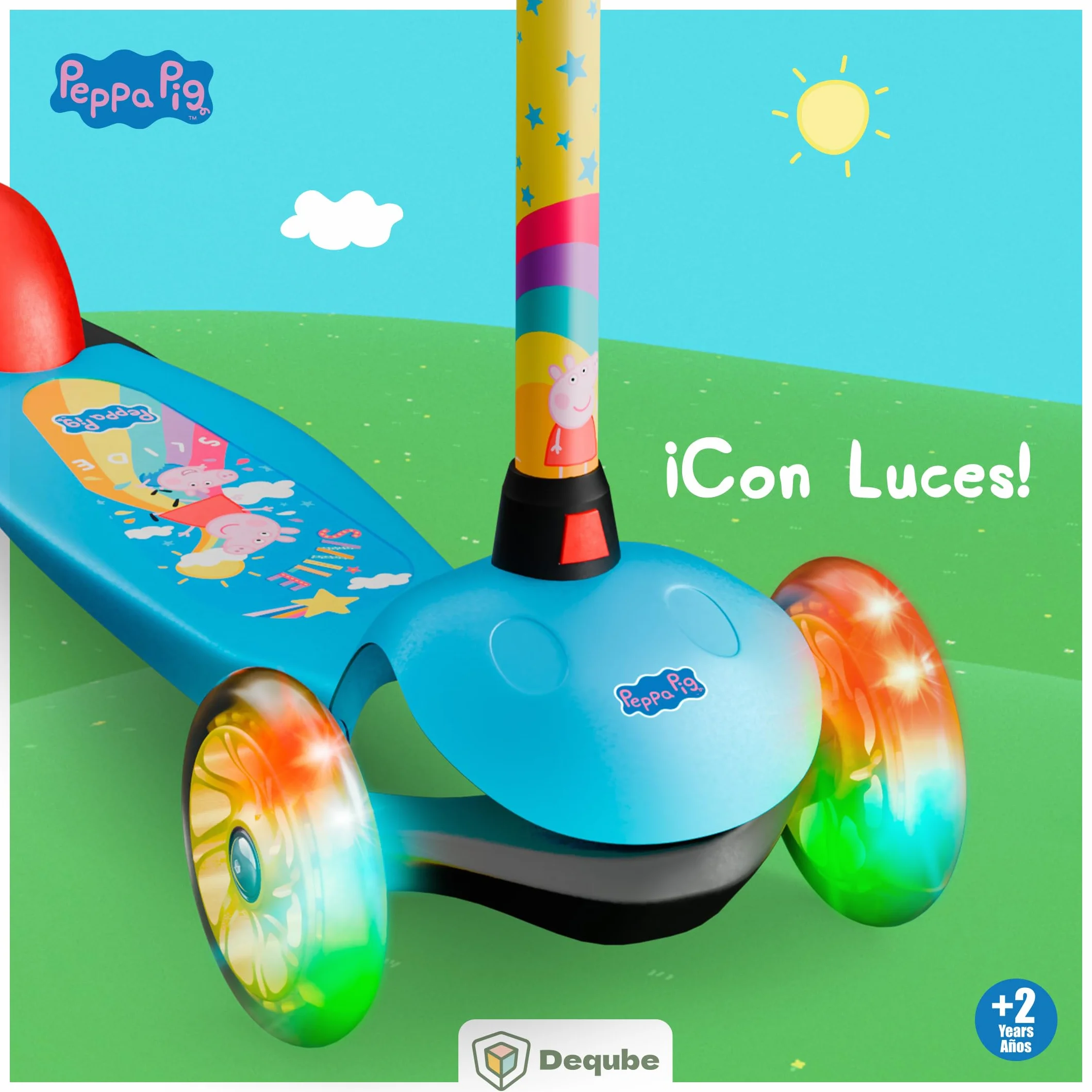 Patinete Infantil Peppa Pig 3 Ruedas Ajustable con Ruedas LED y Freno Trasero Plegable Ultraligero