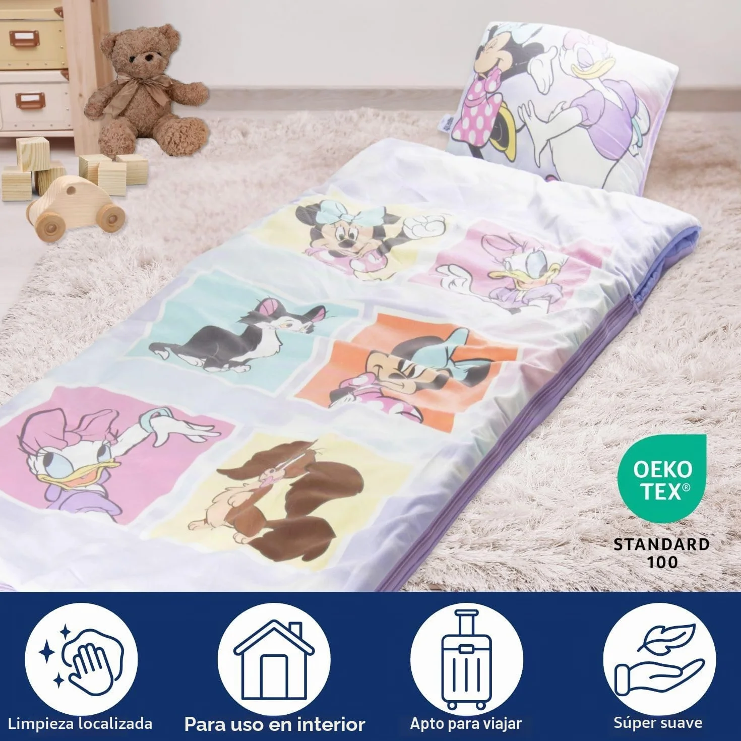Juego de saco de dormir y almohada para niños, acogedor (137 x 61 cm), saco de dormir interior con asa de transporte y almohada (43 x 28 cm), ideal para viajes escolares y fiestas de pijamas, juego de
