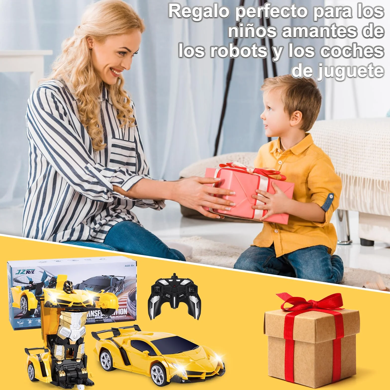 Yellcetoy Transform Juguete Coche Teledirigido, Coche Robot con el Gesto de la Mano Sening Luz Intermitente Música y Efecto de Sonido, Transformador RC Car con Baterías para Niños 3-10 Años Amarillo