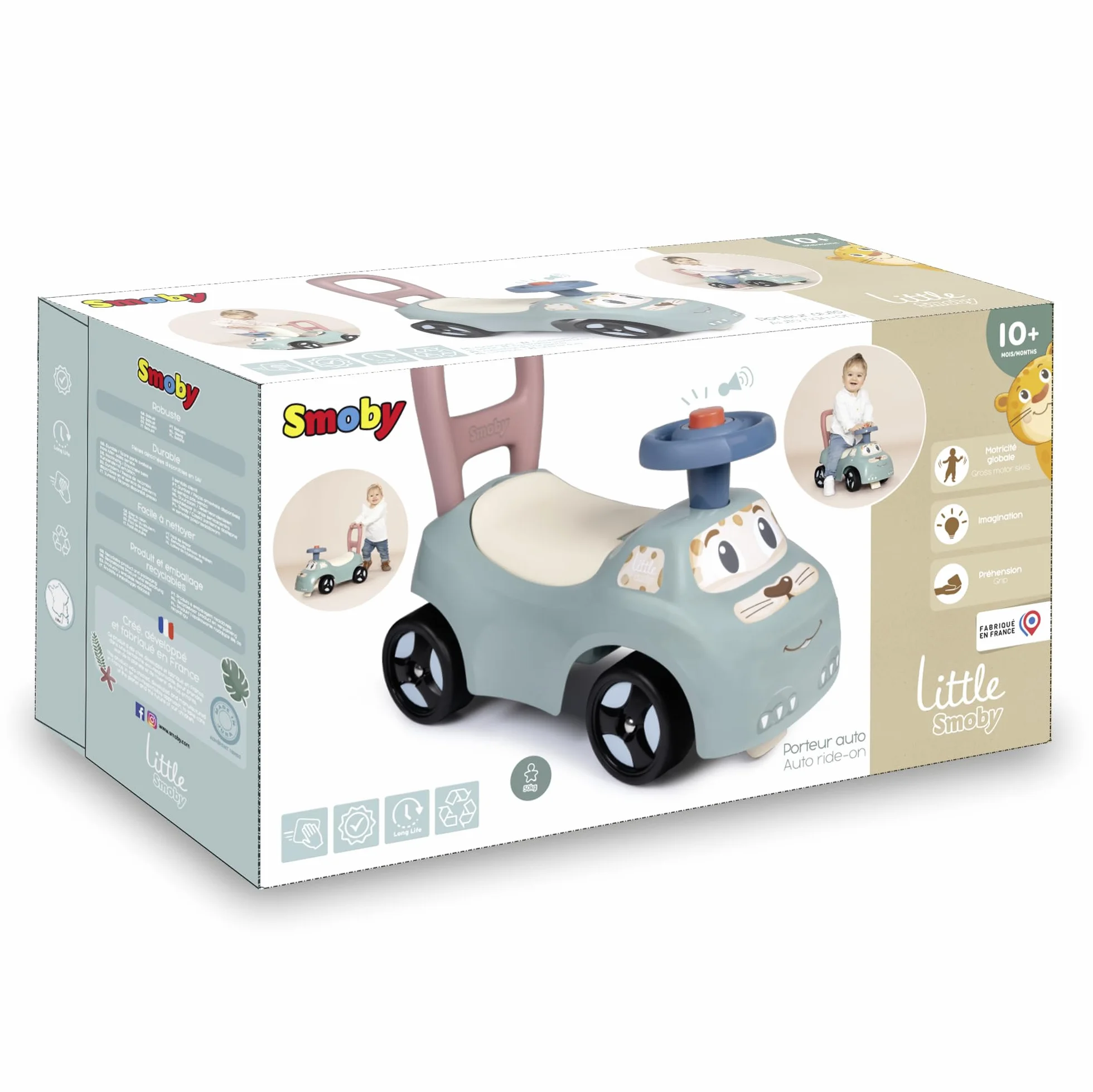 Smoby Little Coche correpasillos - Función Andador - Volante - Caja de Juguetes - A Partir de 10 Meses - Fabricado en Francia