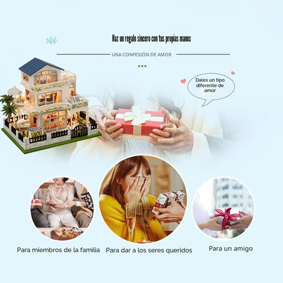 Casa de muñecas de Madera en Miniatura Estilo Europeo, Villa, Kit de casa de muñecas DIY, Edificio en 3D, Modelo de Creatividad, Regalos para Amigos y Padres