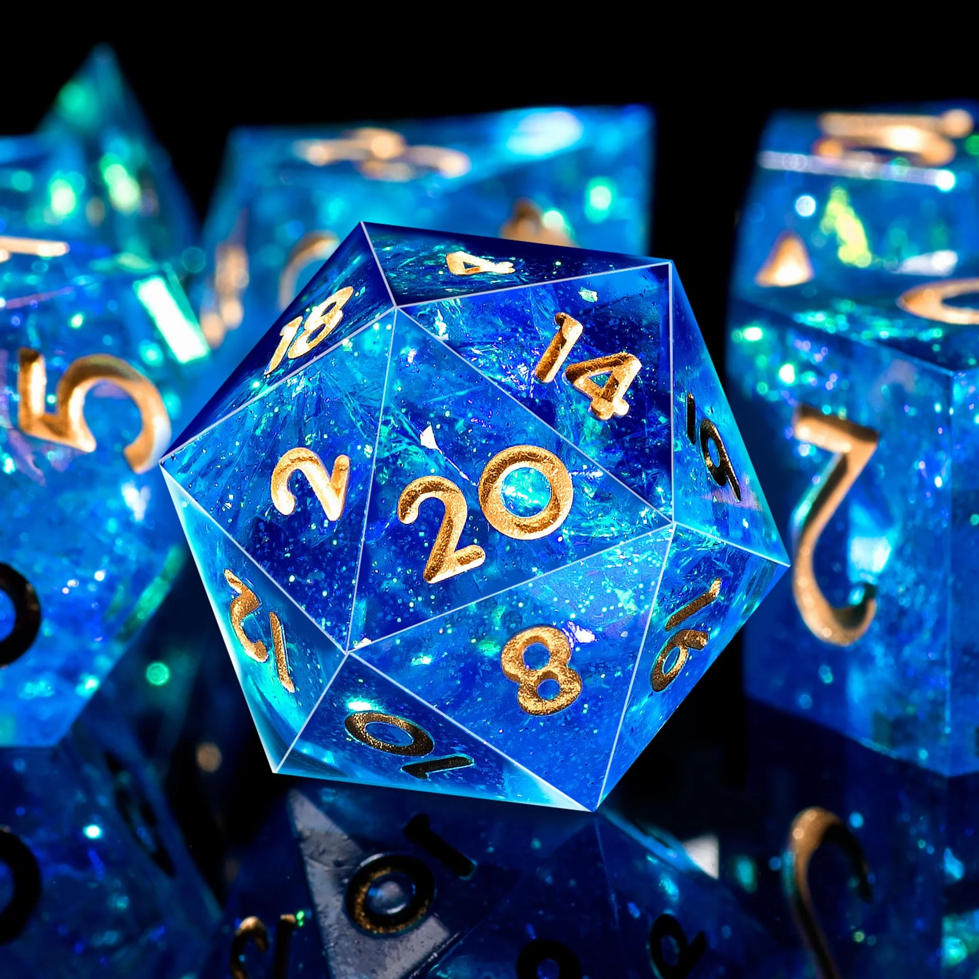 SIQUK 7 Piezas Set Dados DND Poliedricos Juego de Dados Poliédricos 7-Die DND Dice D4 D6 D8 D10 D12 D20 D% para D&D RPG MTG Dungeons and Dragons （Azul & Oro）