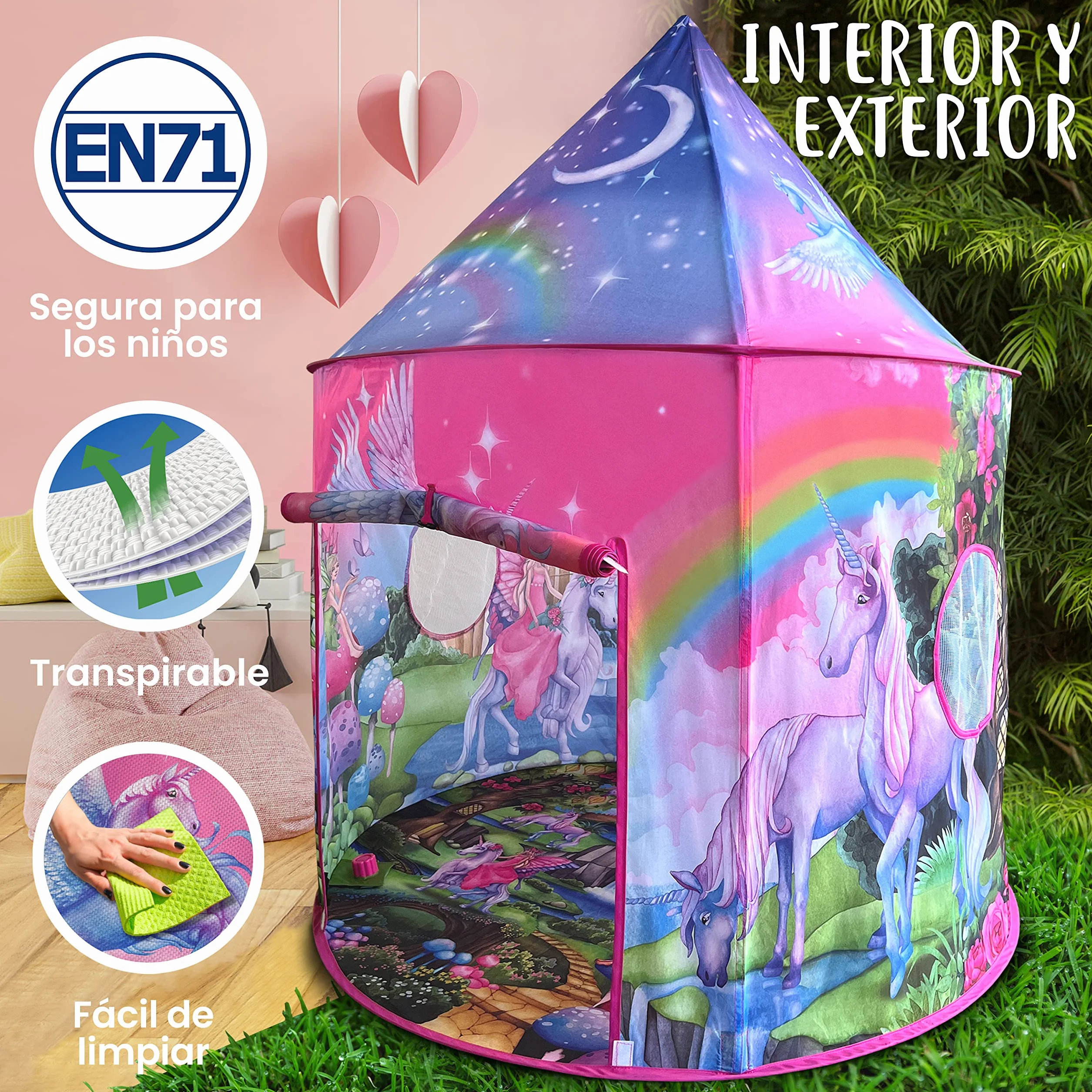 W&O Tienda de campaña de Unicornio arcoíris para niñas con sonidos mágicos y juguetes de unicornio, tienda de princesa para niñas