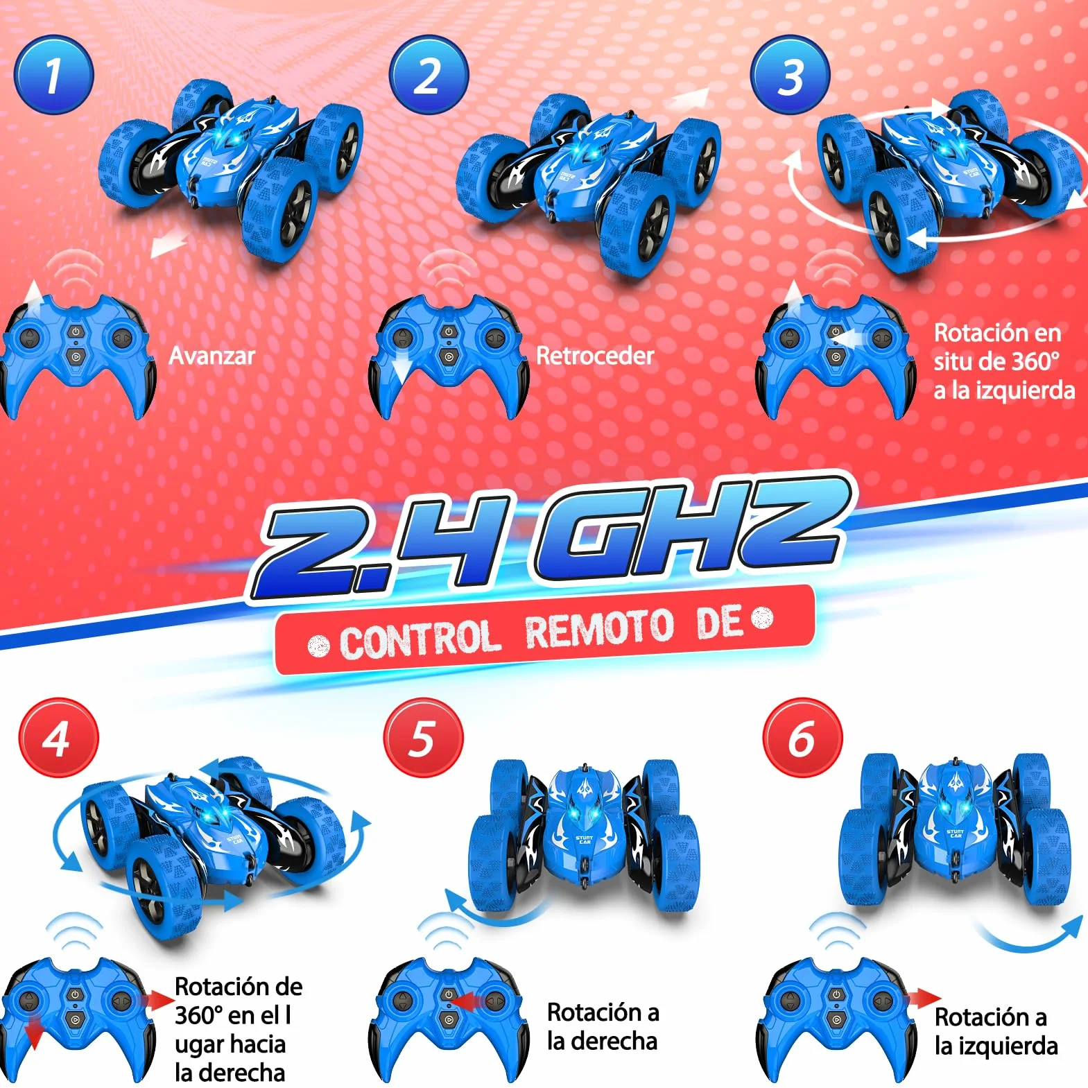 HappyGoLucky Coche Teledirigido 360° Rotación Faros LED 2.4 GHz RC Monster Truck 4x4 Crawler Juguete Regalo Niños 3-8 Años