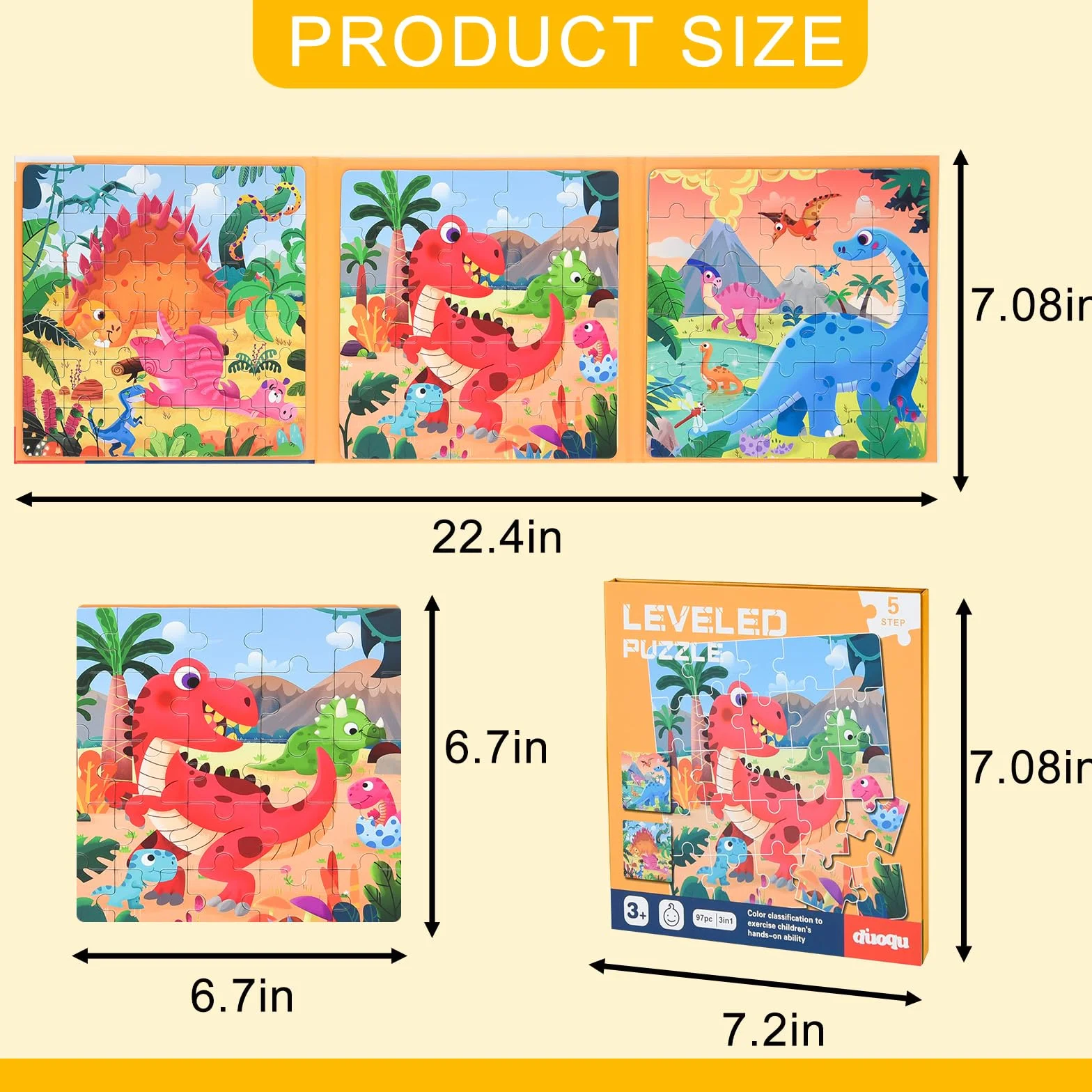 ASTARON Puzzle Magnético para Niños, Rompecabezas de Dinosaurios 25-30-42 Piezas, Juguetes de Viaje Educativos