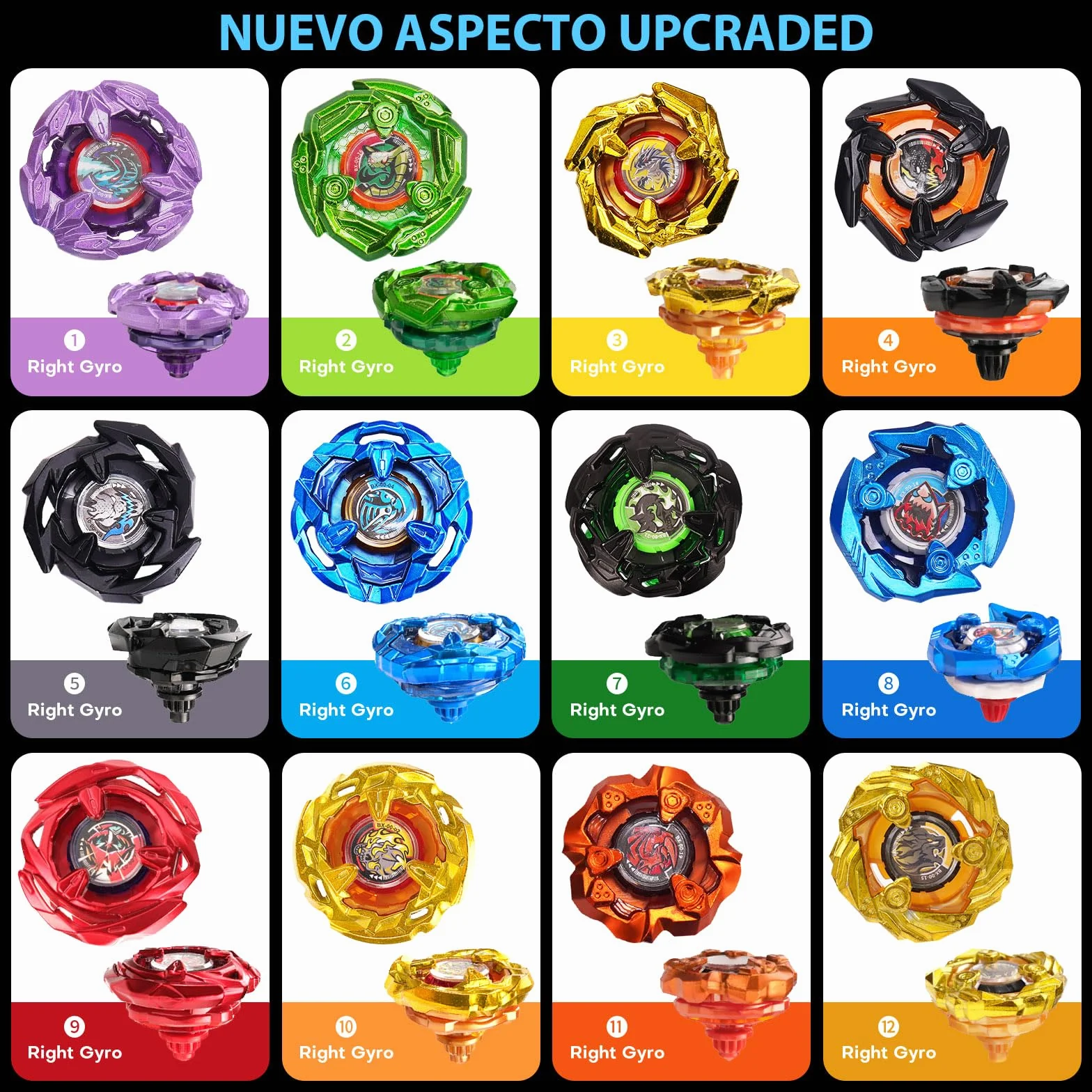 DEZAWRTY Set de Batalla X – 12 Peonzas Giratorias, 3 Lanzadores y 1 Empuñadura con Caja de Almacenaje, Juguete Cumpleaños para Niños 6+ Años (X1)