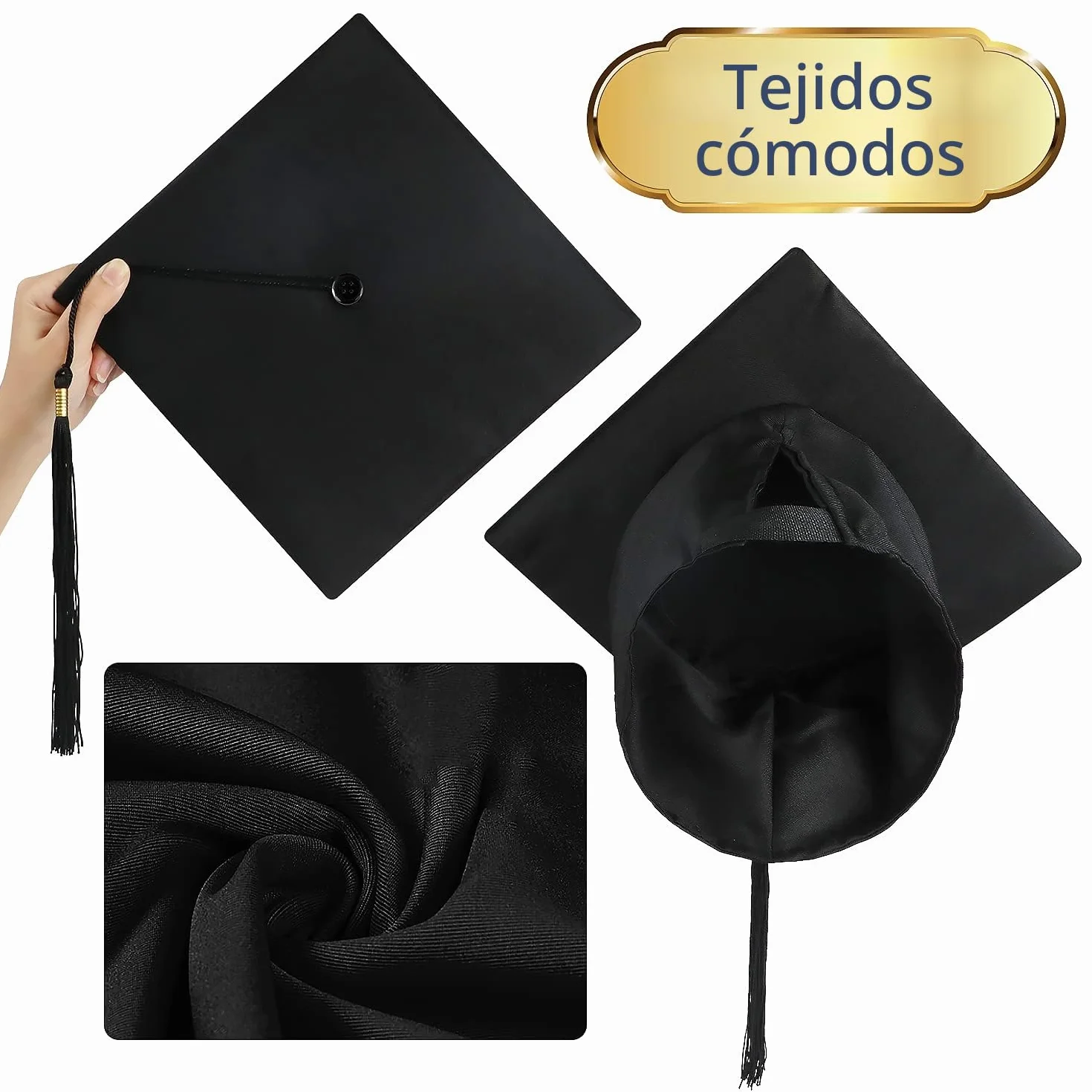 KEELYY Sombrero de Graduación, Birrete graduacion Adulto, Sombrero de Graduación Ajustable para Celebrar Graduación, 4 Colores - Negro