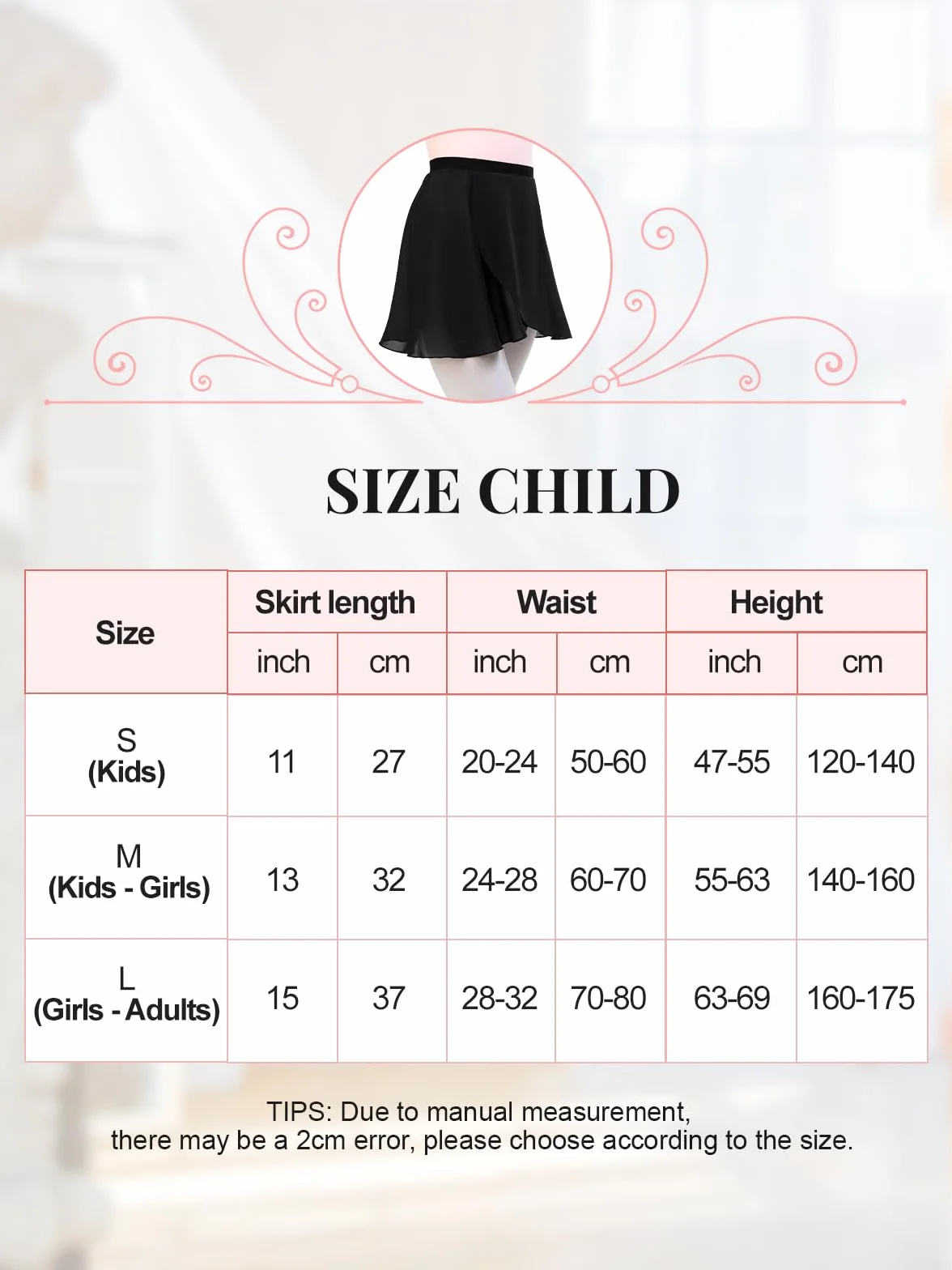 Falda Ballet Niña Mujer Altura 120-175 cm Gasa Cintura Elástica