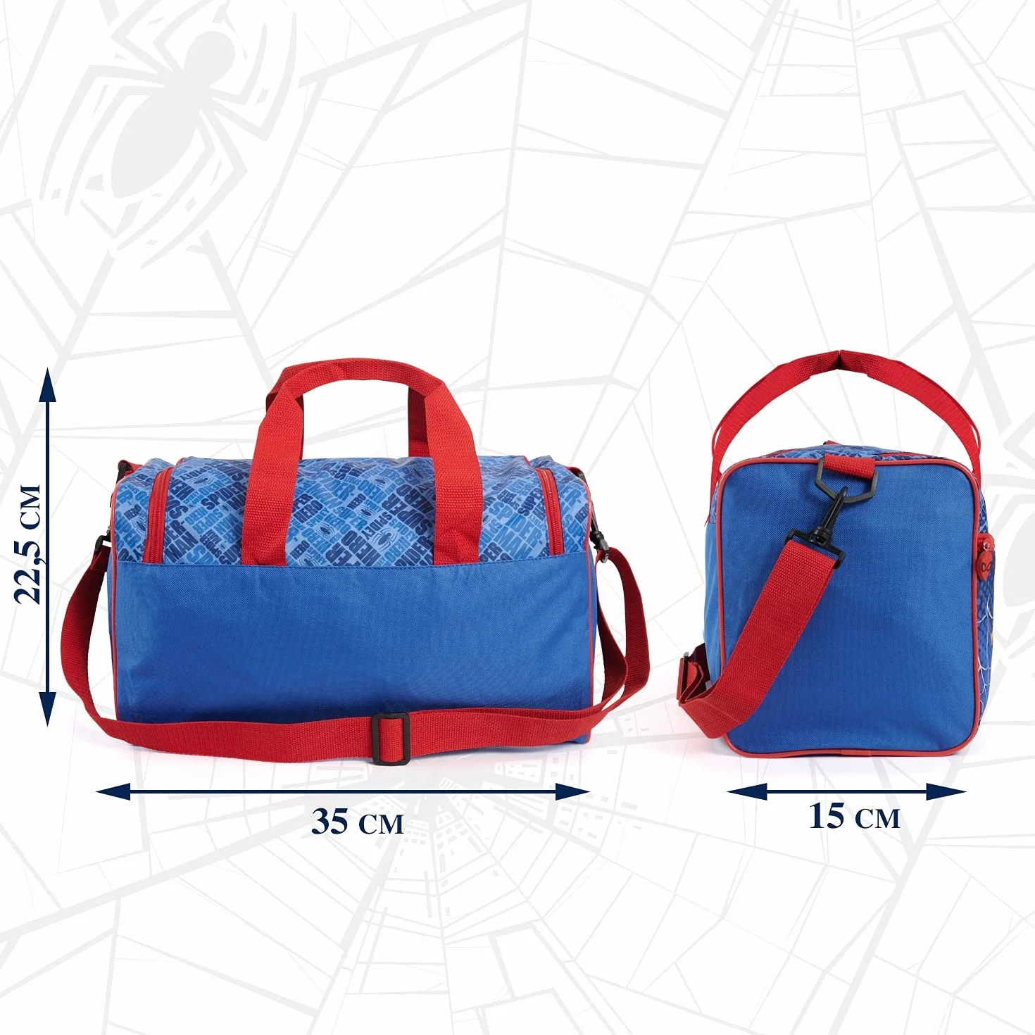 PERLETTI Bolsa Deporte Infantil Spiderman Bandolera Mochila Gimnasio Niños Marvel Spider Man Azul Rojo 35x22.5x15