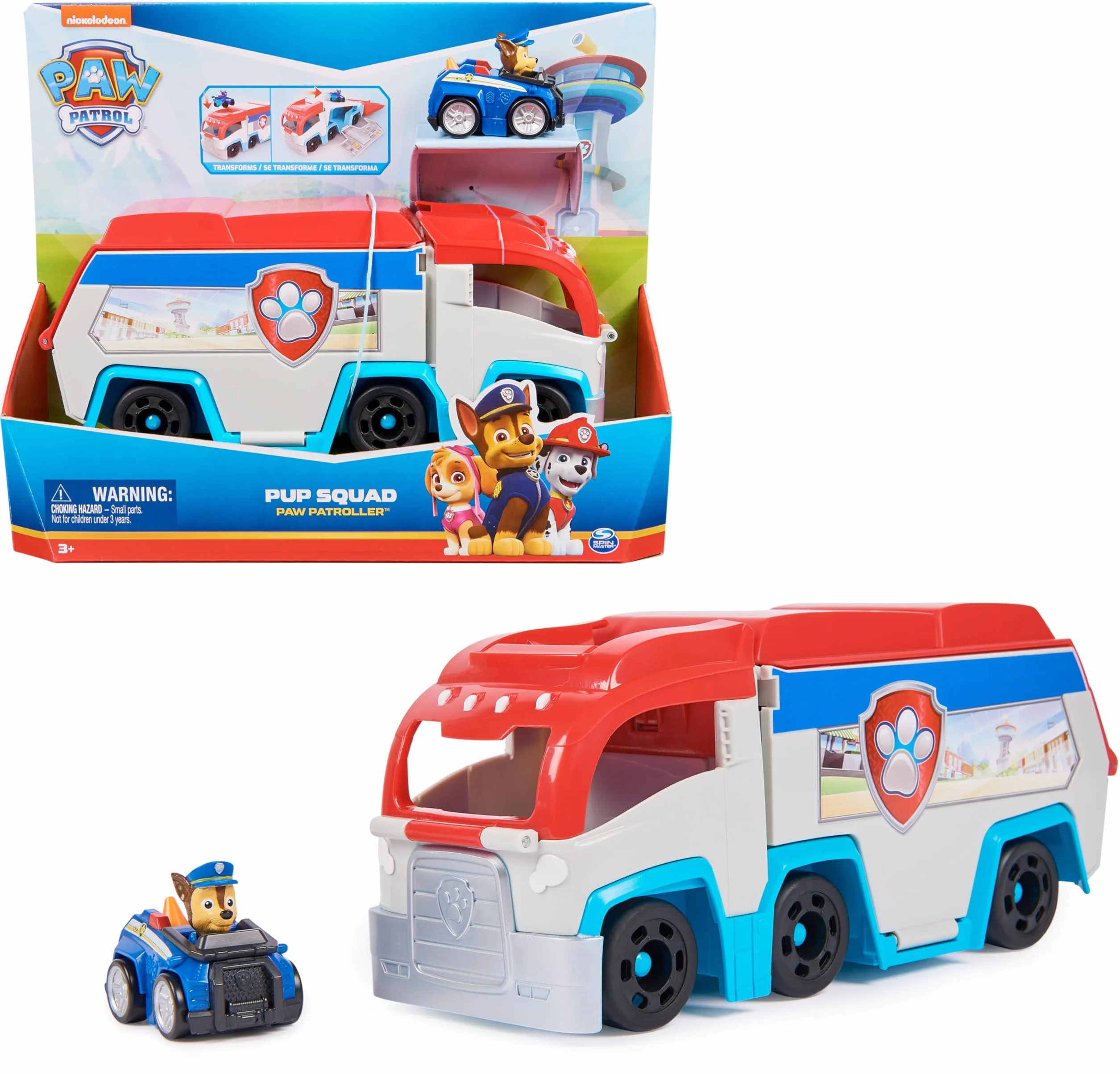 Patrulla Canina - Pack Coche Pup Squad Paw Patroller Transformable y Vehículo con Figura Chase - Patrulla Canina Juguetes - Juguetes Niños 3 años + - Regalo Niño 3 años +