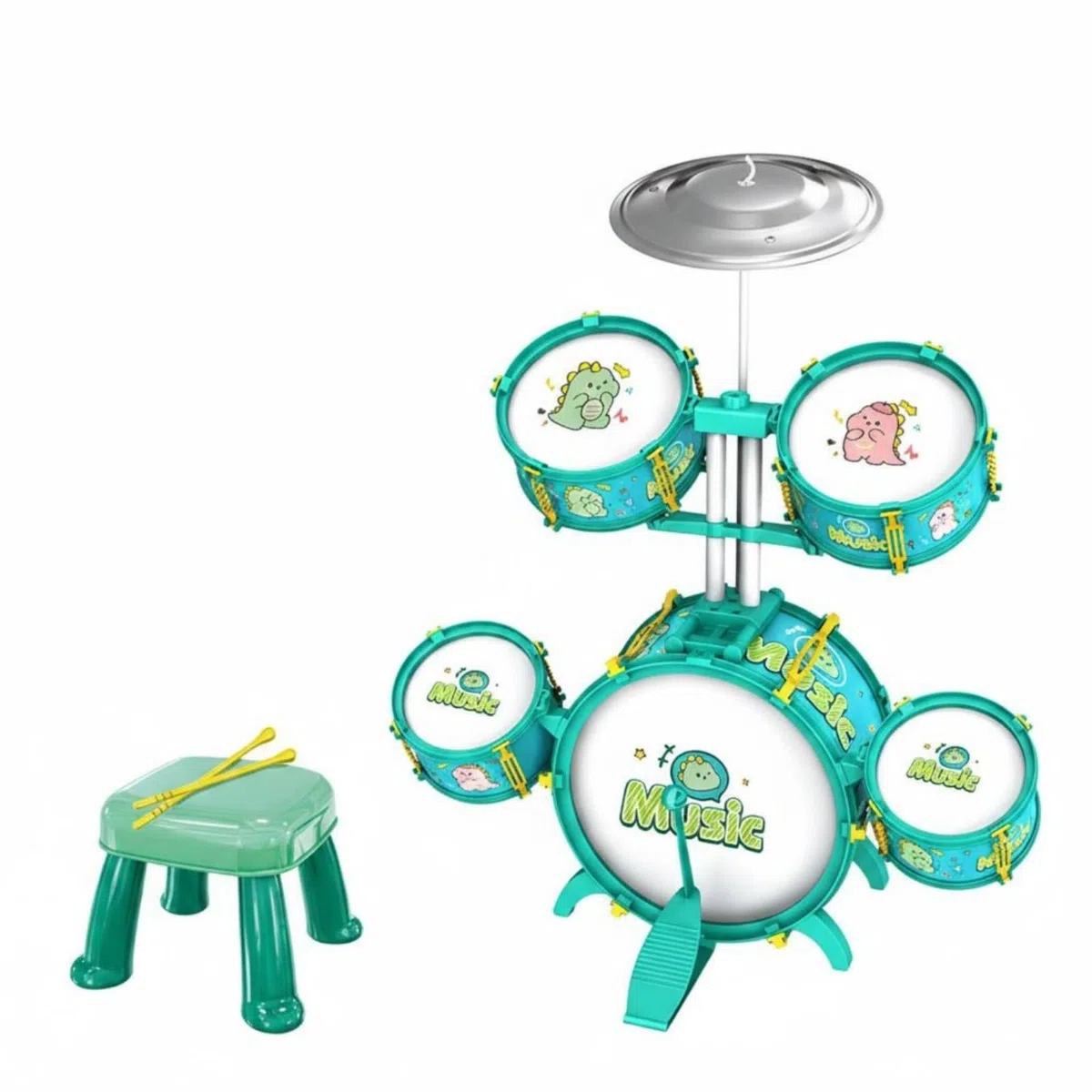 Batería Infantil Musical Set de Tambores Juguete de Percusión con Platillo y Diseño Lúdico y Resistente Adecuada para Regalos Aprendizaje Temprano Interacción Familiar, Dinosaur