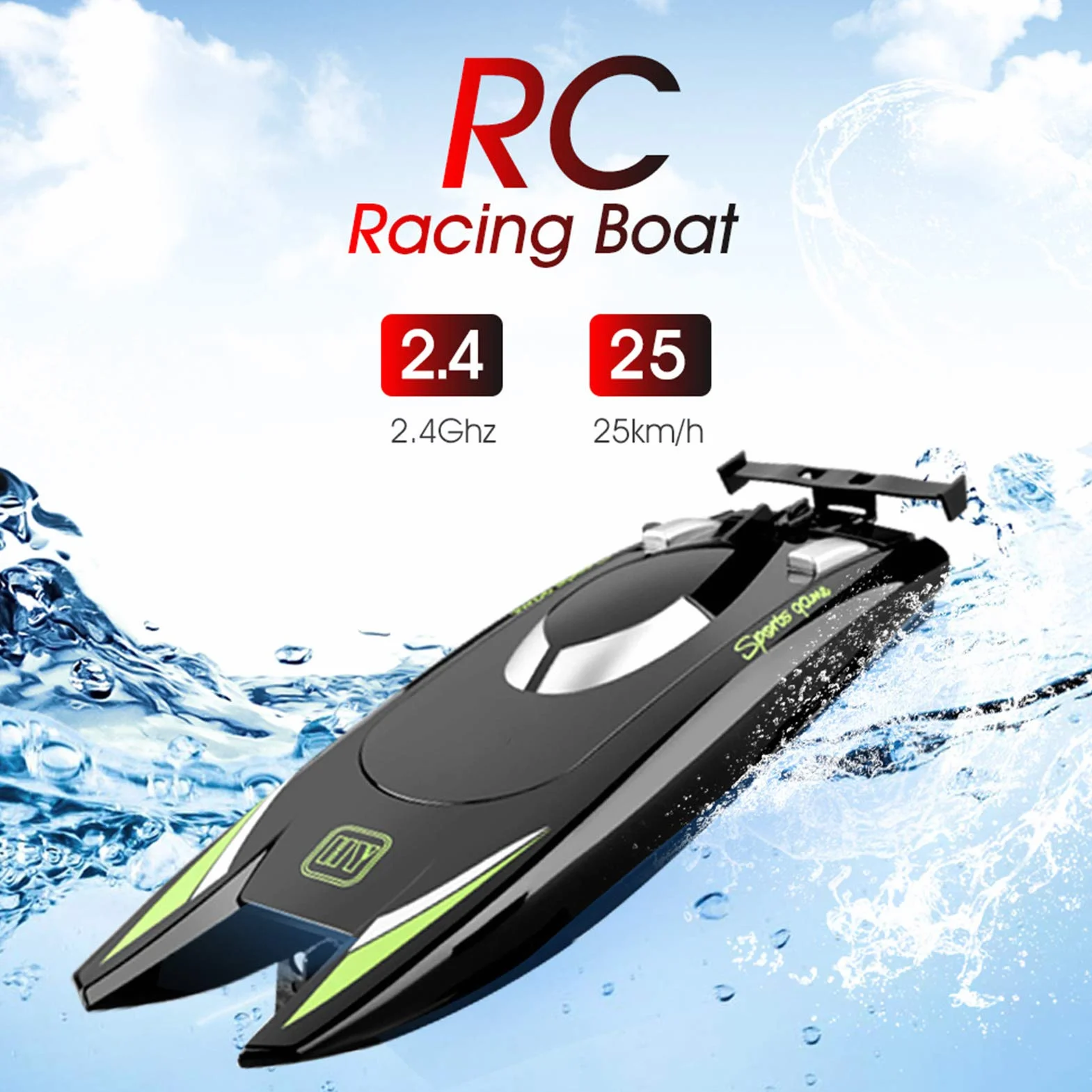 Goolsky Barcos RC para s Adultos 25 km/h Barco de Carreras de Alta Velocidad 2 Canales Barcos de Control Remoto para Piscinas Barco de Carreras (Negro)