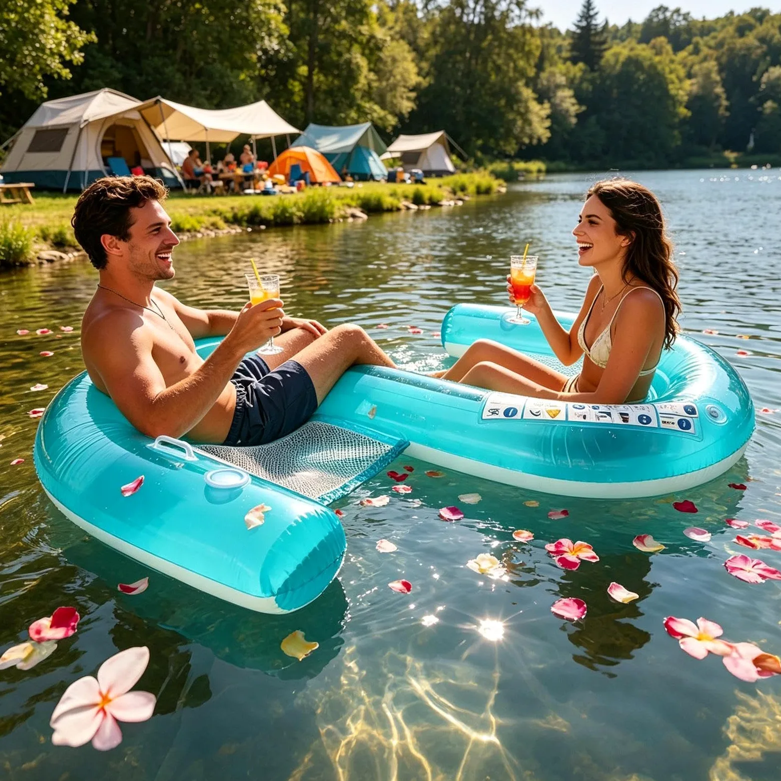 Inflable para dos personas Hamaca flotante plegable en balsa inflable | Boya de Baño Inflable para Relajación Acuática para Camping Picnic Playa Lago Bronceado