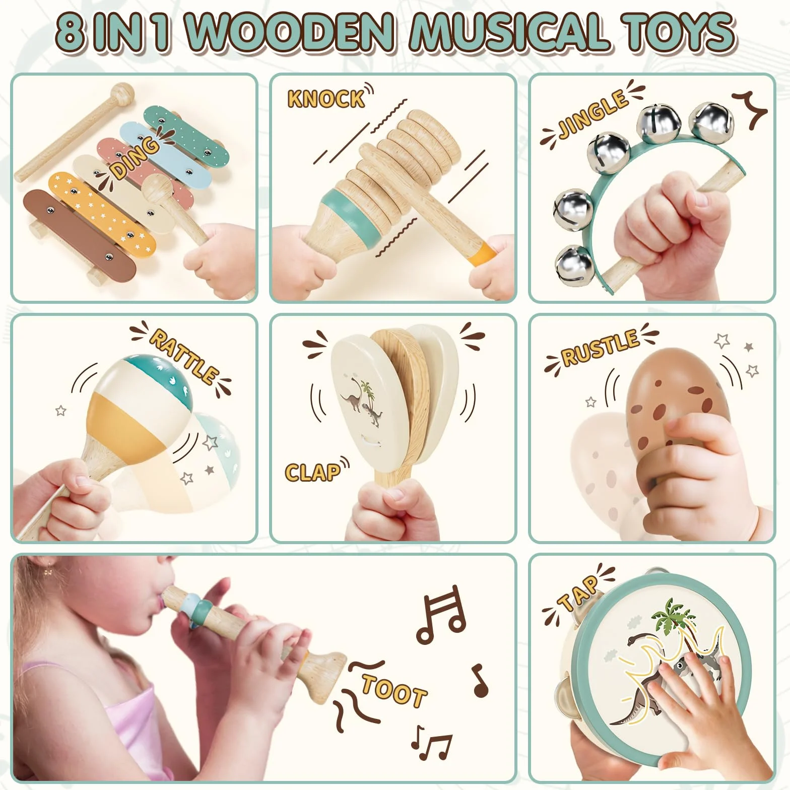 Lehoo Castle Juguetes Niños Instrumentos Musicales Juguetes Madera para Bebes Xilófono Tambor Juguetes Montessori Educación Regalos Niños Niña 1 2 3 Años