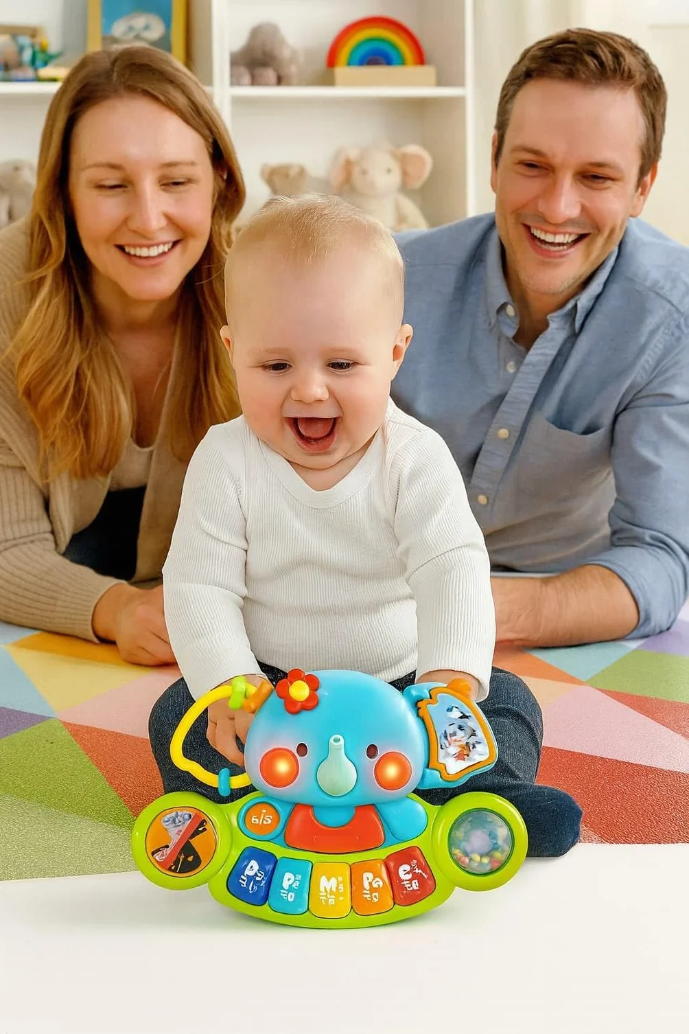 Hola - Piano Infantil de Juguete - con Luces y Sonidos Reales de Instrumentos Musicales - Juego Elefante Musical con Teclado y 7 Actividades - Juguete Sensorial y Educativo - Regalo Bebe +6 Meses