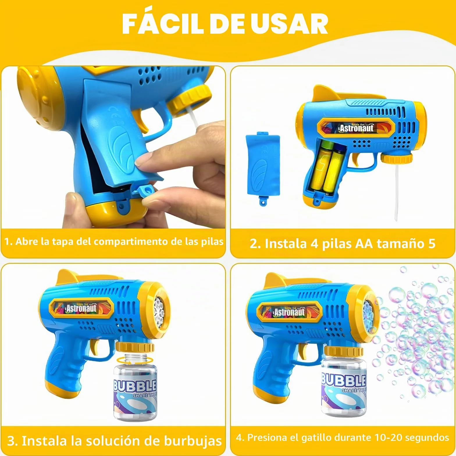 2 Pistola de Burbujas para Niños Máquina Burbujas de Jabon Niños Máquina Automática de Burbujas 10000+ Burbujas para Cumpleaños Fiestas, Aire Libre Bodas