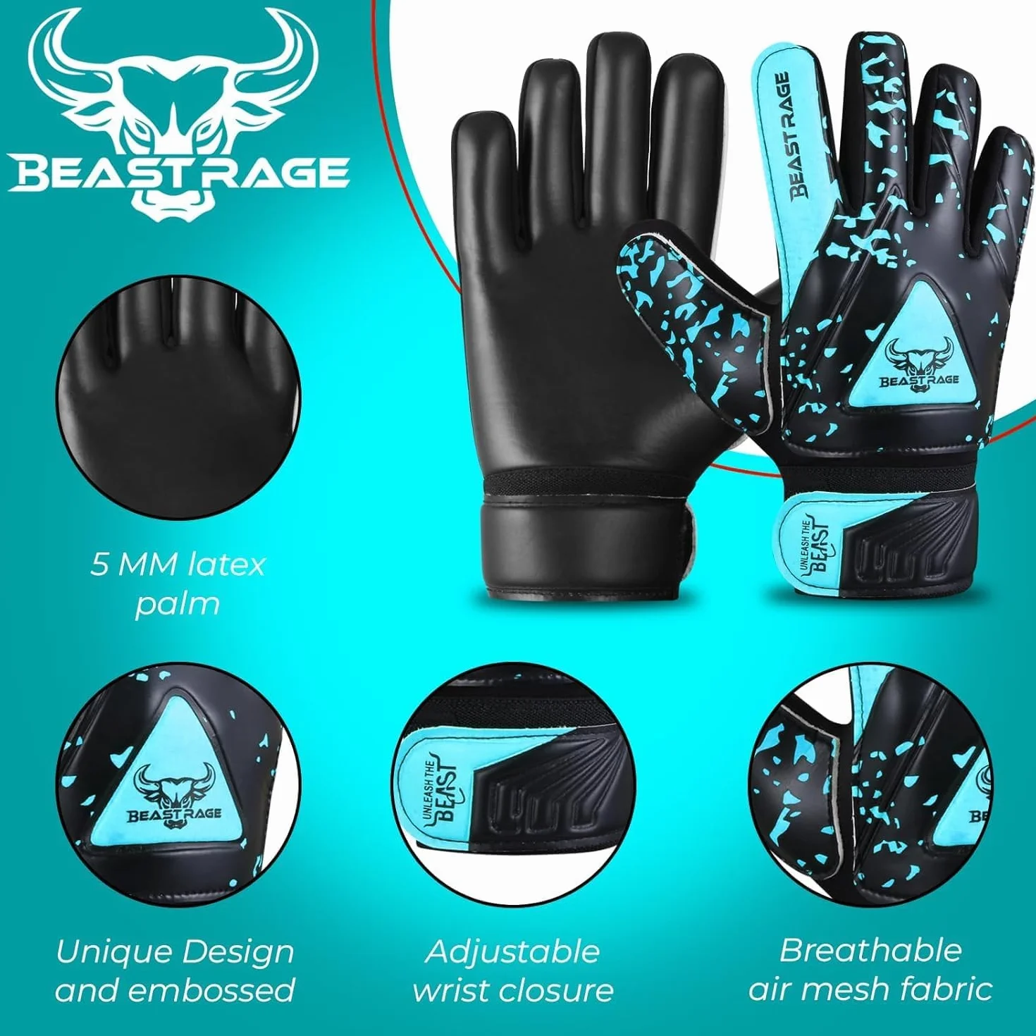 BEAST RAGE Guantes de Portero para niños y jóvenes, Soporte de muñeca Doble, Agarre Fuerte, Palma Acolchada