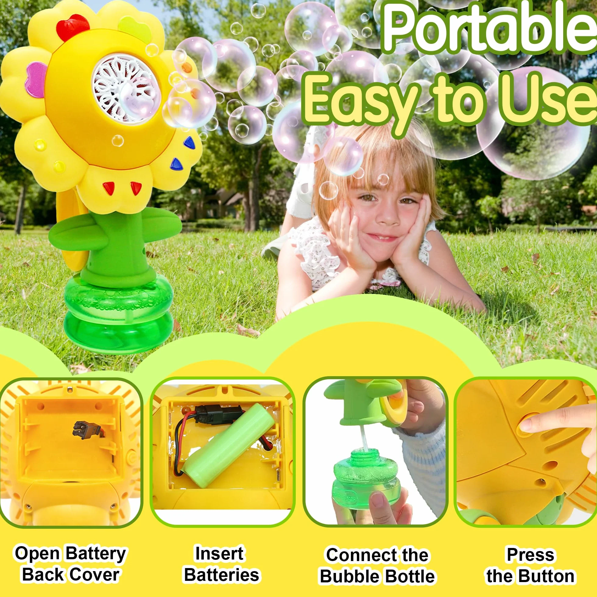 Máquina de Burbujas Florales, Máquina Automática de Burbuja con Luz, Bubble Blower con Concentrado de Burbujas y Batería Recargable, Juguete para 3-8 Años Niño Fiesta Cumpleaños al Aire Libre Regalo