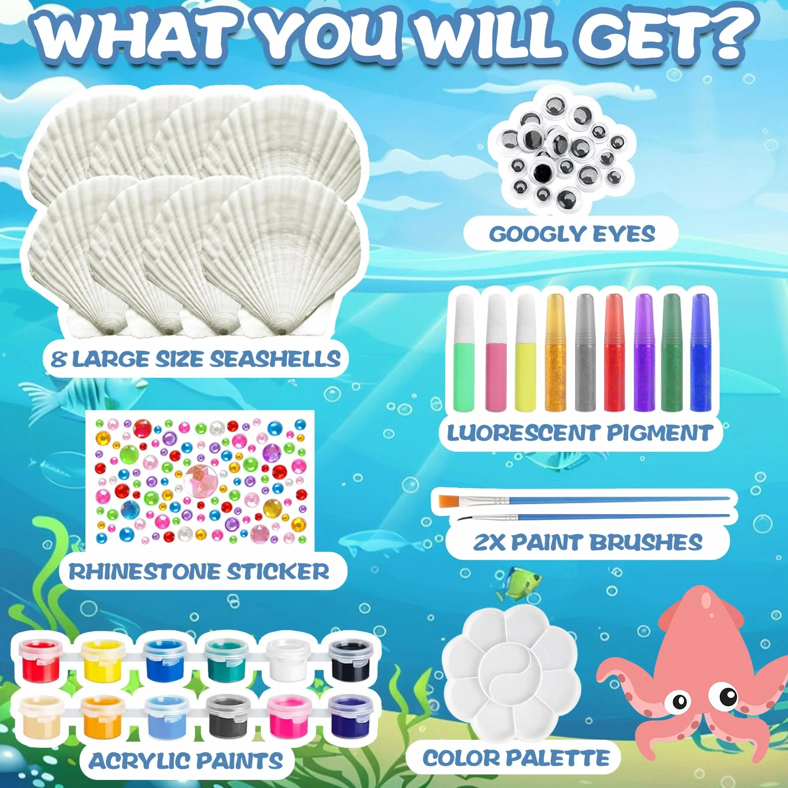 LUCKNIGHT Conchas que Brillan en la Oscuridad Pintar Manualidades para Niños, Kit Pintura de Conchas para Niños, Pintar Kit con conchas, Regalos para Niñas y niños de 5-10 Años