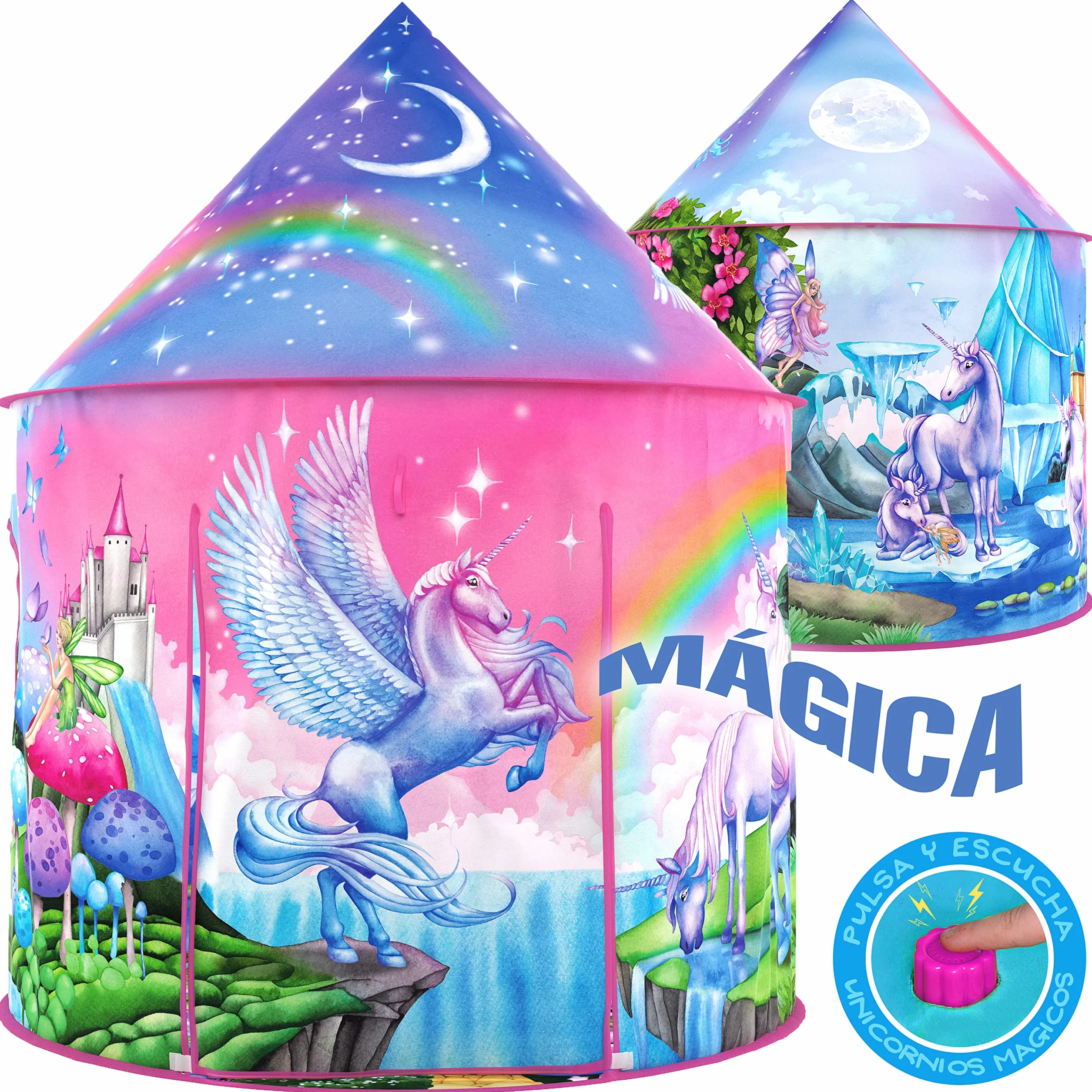 W&O Tienda de campaña de Unicornio arcoíris para niñas con sonidos mágicos y juguetes de unicornio, tienda de princesa para niñas