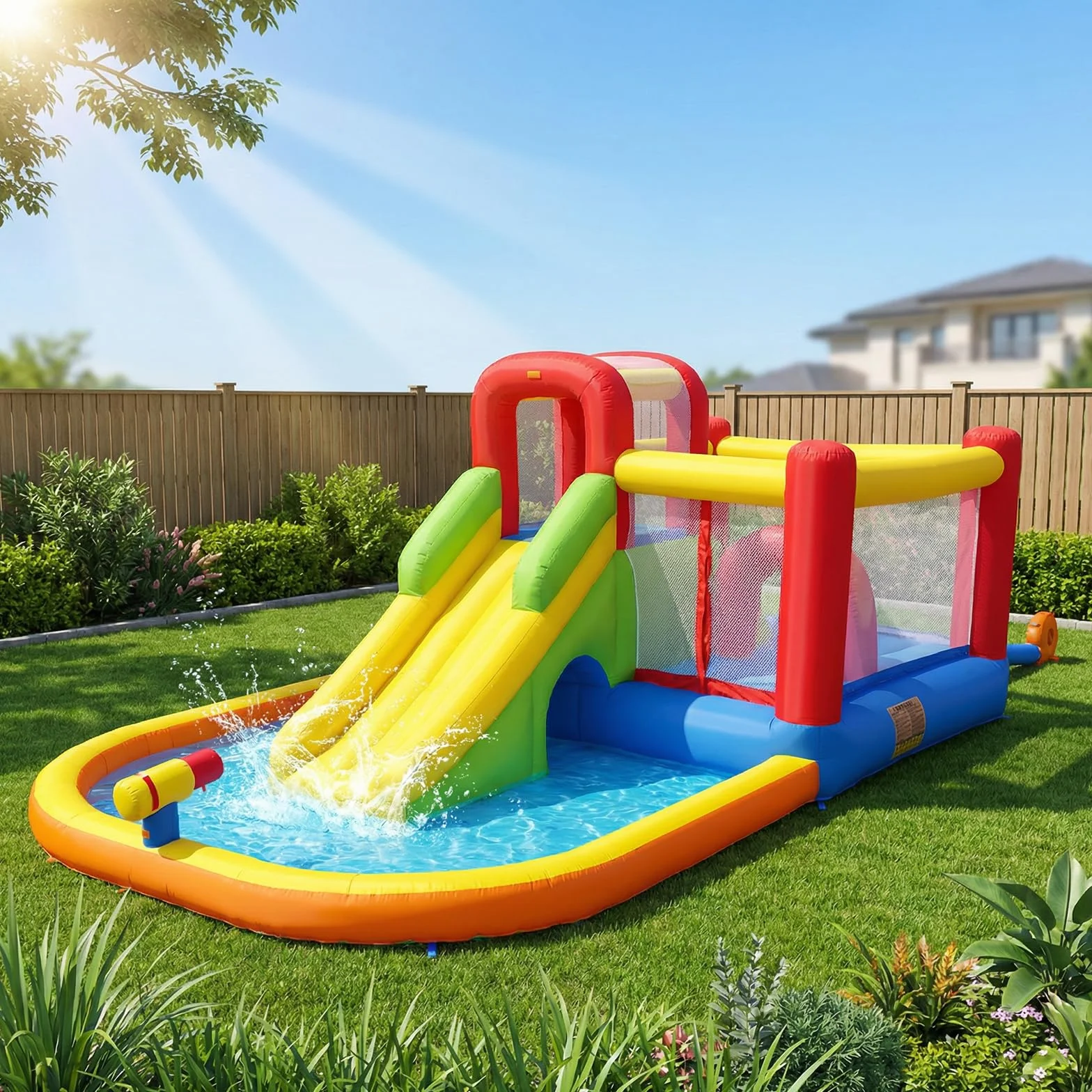 Ballsea Castillo hinchable con soplador, material premium, certificado de seguridad, uso en interiores y exteriores, ideal para cumpleaños infantiles y fiestas familiares