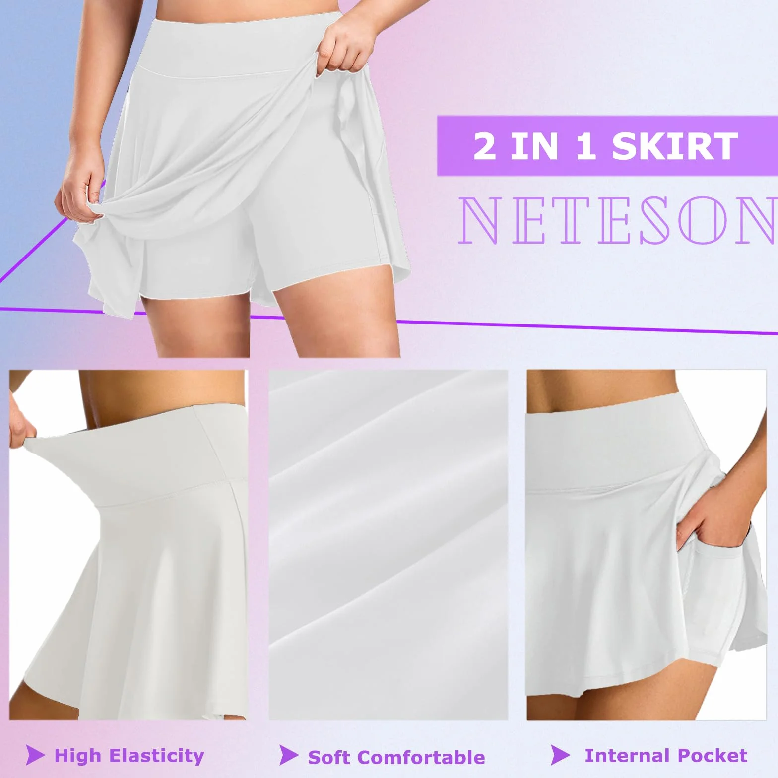 Falda Plisada 2 en 1 Mujer Deportiva Mini Skorts con Pantalones Cortos Bolsillo