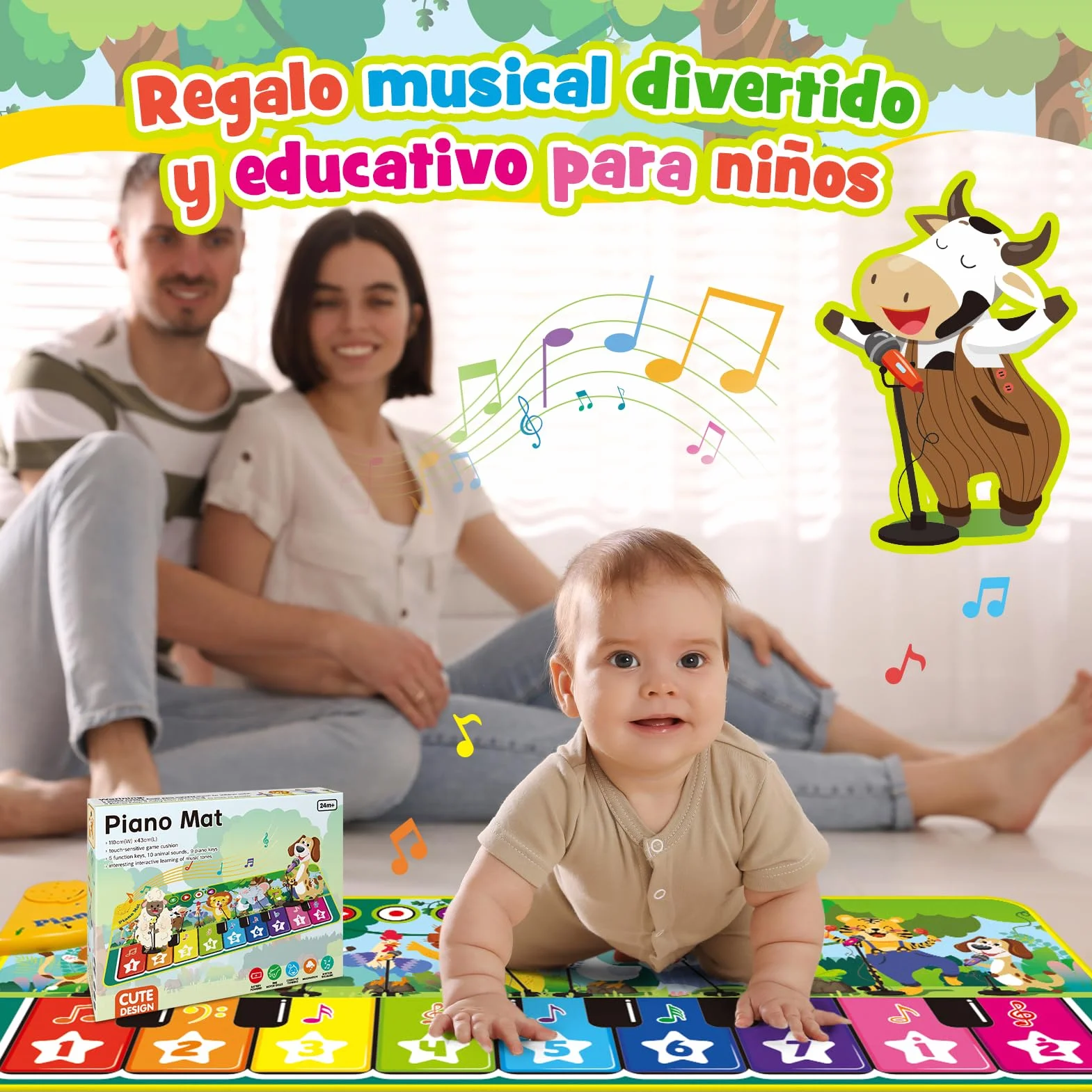 Juguetes Niños 1 Año, Alfombra Musical con 10 Sonidos De Animales Regalo 1 2 Niños Niña Años, Piano Infantil Juegos Juguetes Montessori Educativos Sensoriales Bebe Regalos Pascua Niño