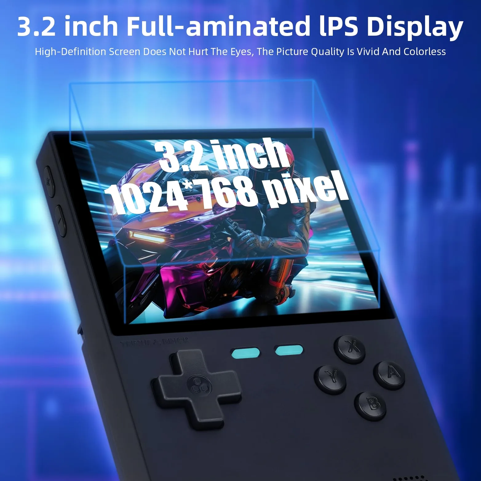Trimui Brick - Consola de juegos portátil de 3.2 pulgadas, pantalla IPS 1024 x 768, 3000 mAh, tarjeta TF integrada de 64 G, soporta múltiples simuladores, sistema Linux con protector de pantalla