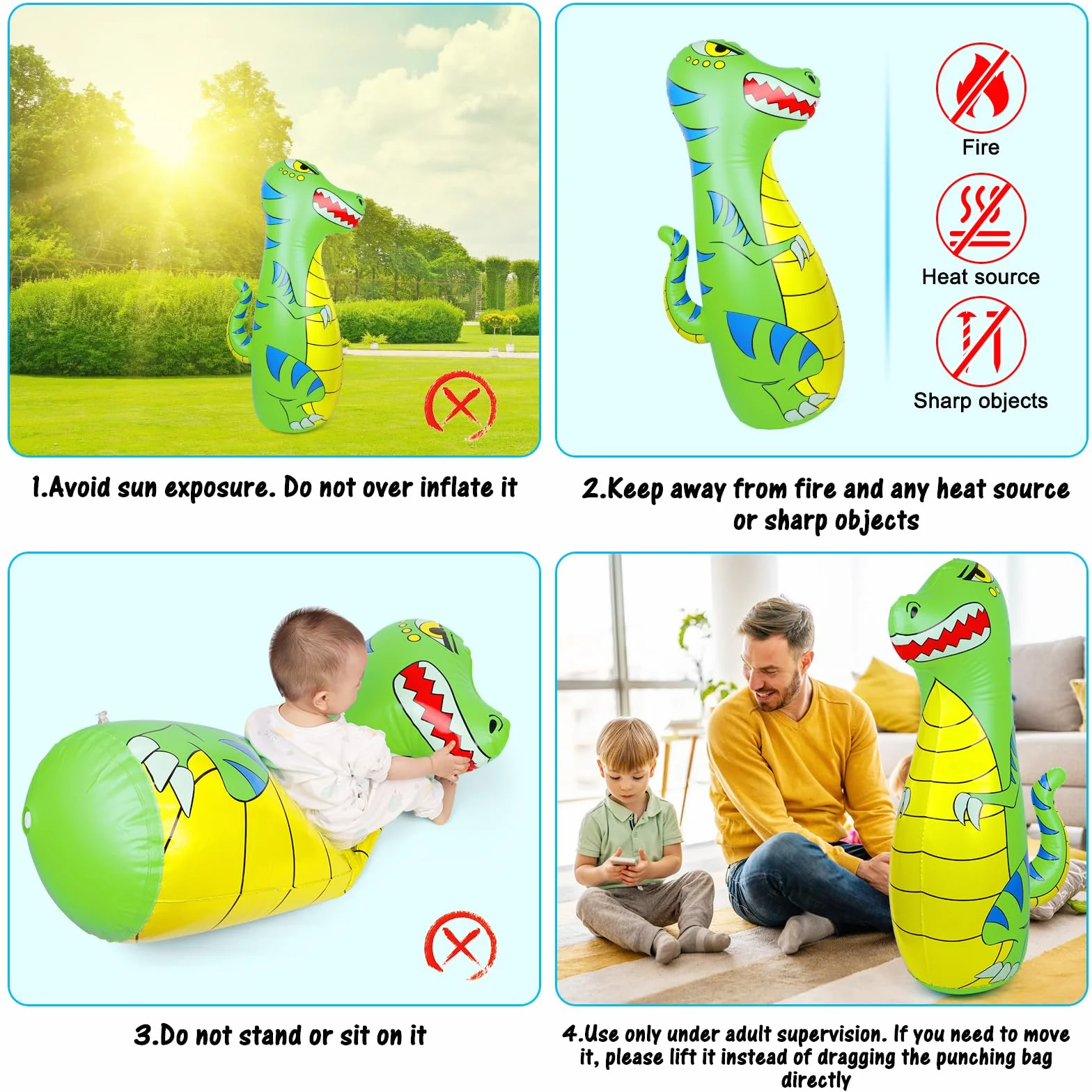 Saco de Boxeo Niños 120cm Hinchable Dinosaurio Bolsa Boxeo con Guantes Regalo 3-9 Años