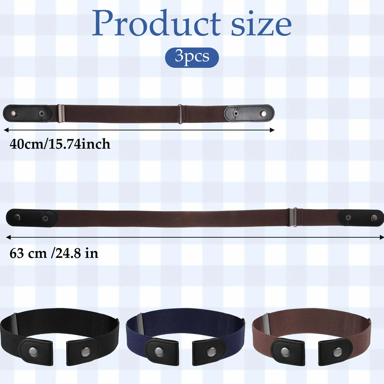 Cinturones sin hebilla para niños, elástico invisible, uniforme escolar vaquero, Negro + Azul + Marrón, 40-63 cm
