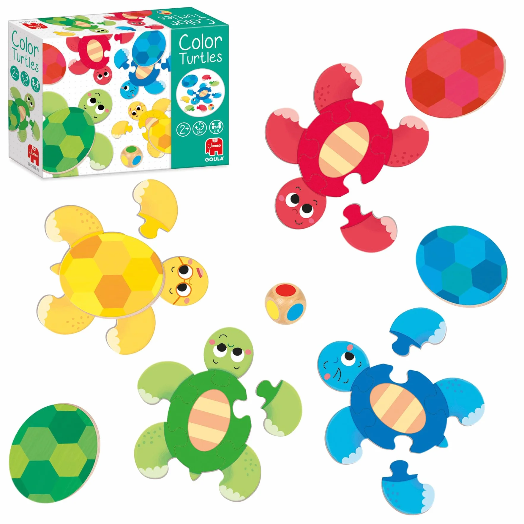 Goula Colour Turtles – Juego de Asociación de Colores para Niños a Partir de 2 Años – Juego de Madera con Dado, Piezas de Tortugas y Caparazones – Fomenta el Aprendizaje de Colores y Motricidad Fina