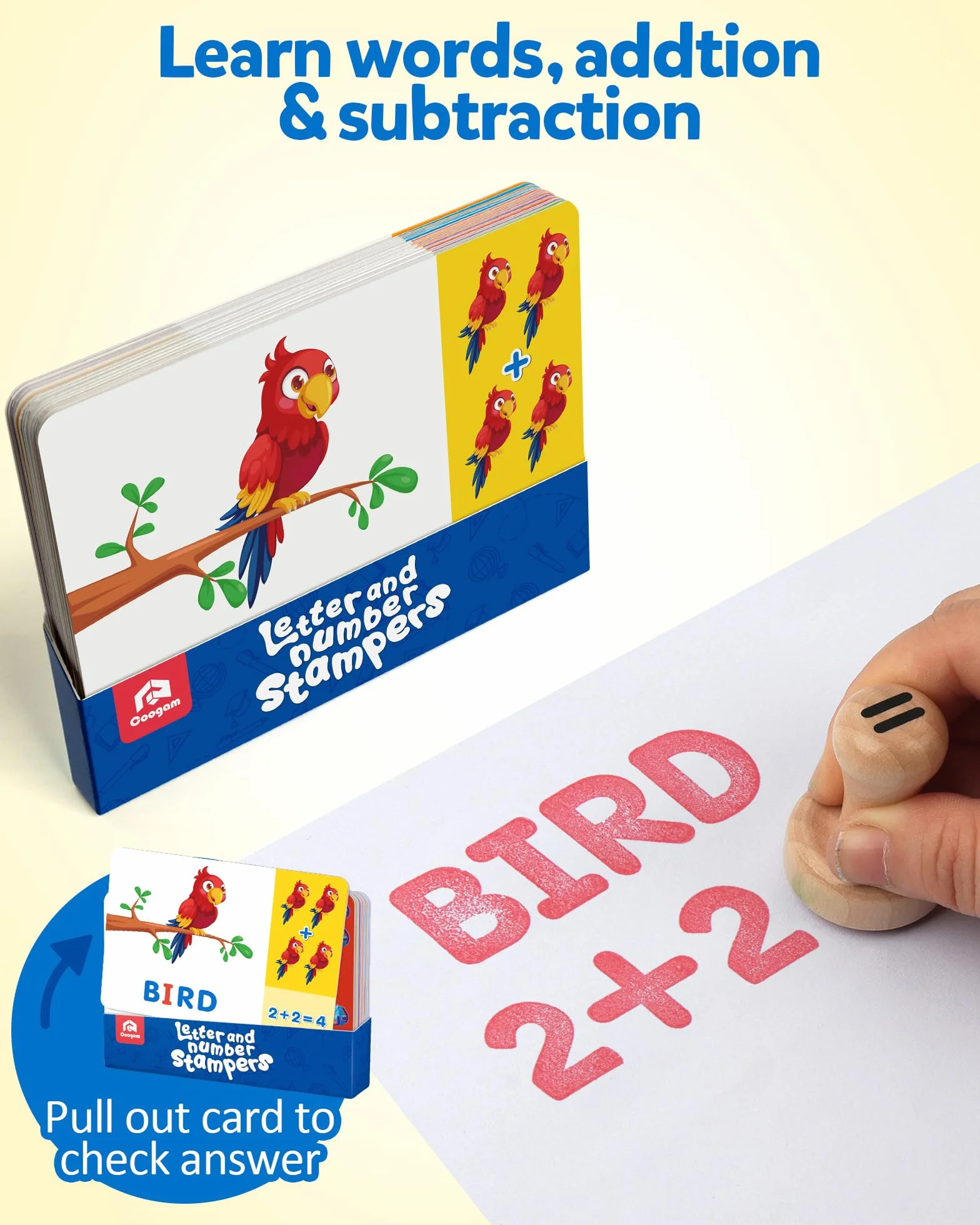 Coogam Tarjetas de Selección de Alfabeto de Madera y Sello Digital, ABC y Aprendizaje de Matemáticas, Arte y Artesanía, Juguetes Montessori Educativos Regalos para 3-5 Años