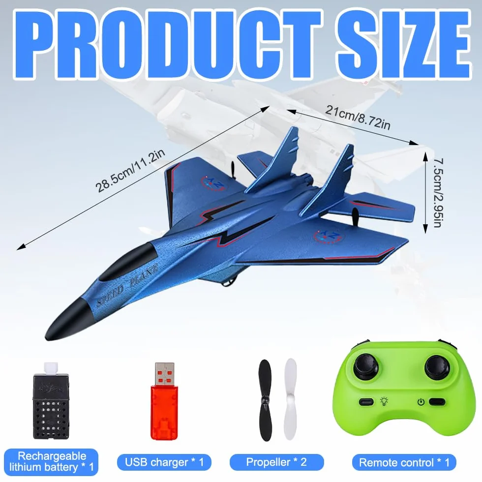 Avión teledirigido 2CH, 2,4 GHz, avión teledirigido, juguete de poliestireno con luz LED, aviones teledirigidos con control remoto y carga USB, avión RC para adultos