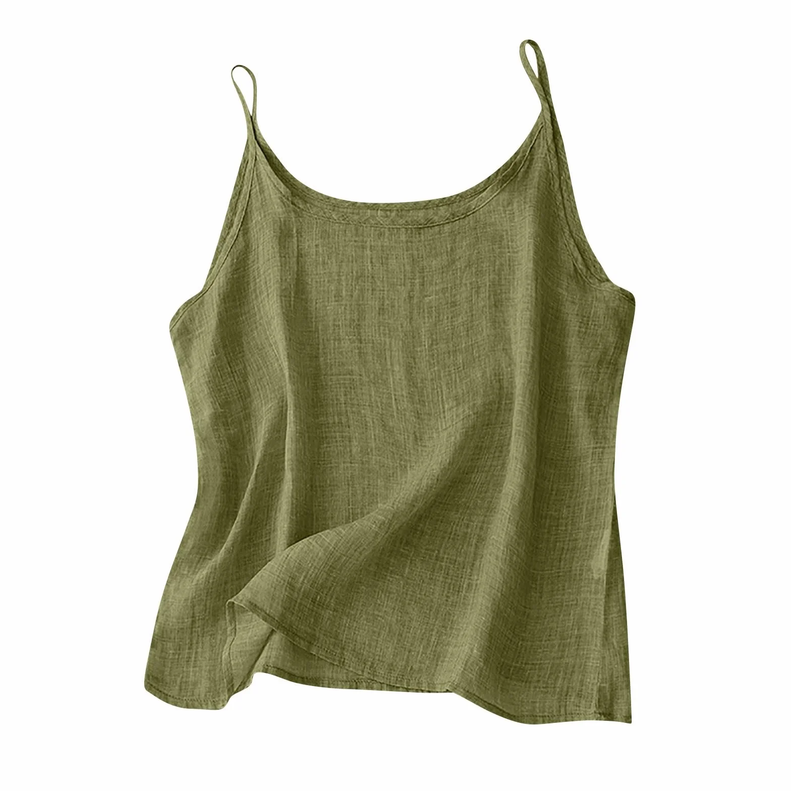 Camisetas sin Manga Mujer Lino Algodón Verano Casual Color Sólido Tank Tops Cuello Redondo Talla Grande