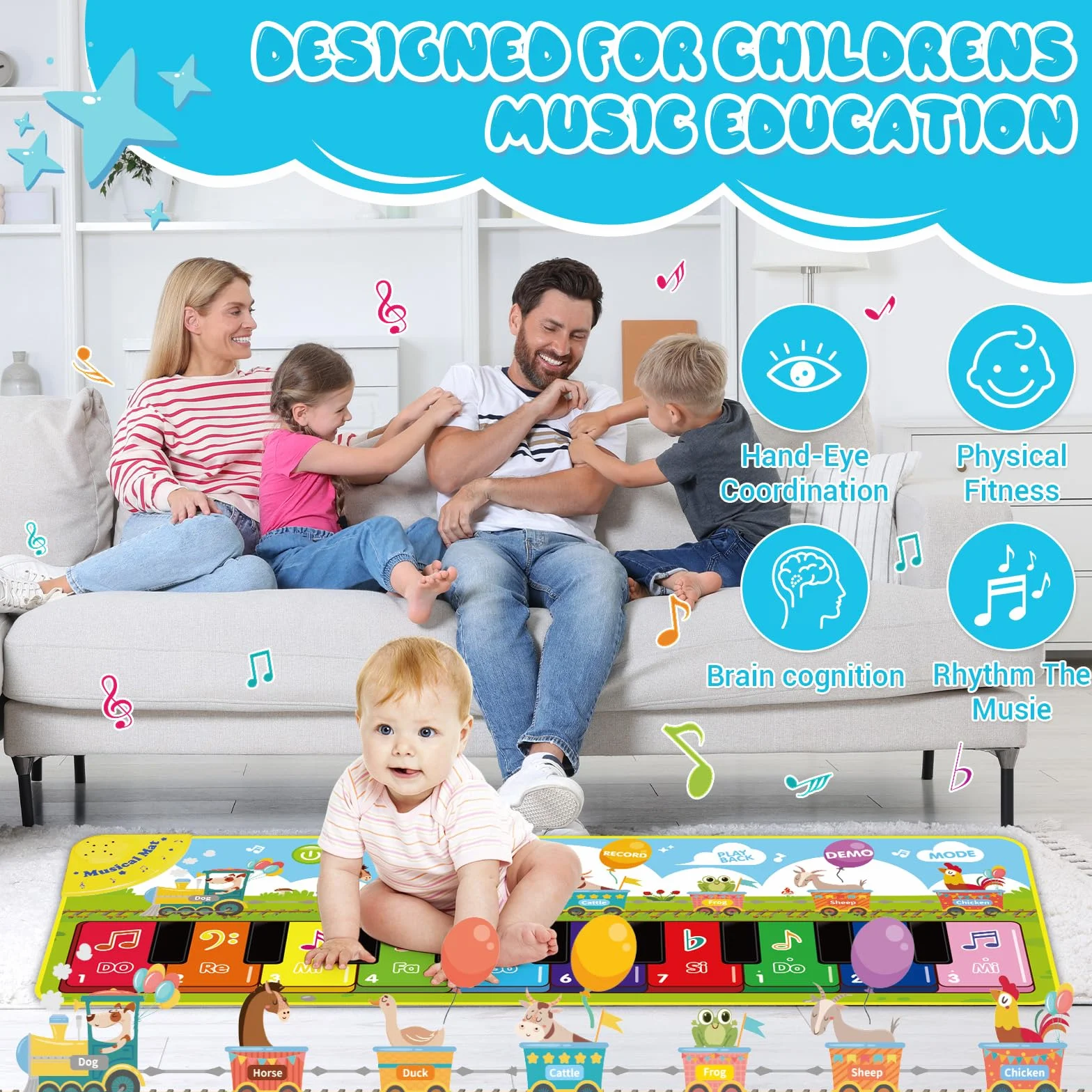 Alfombra Musical,Alfombra de Piano con 7 Animales y 10 Melodías,Juguetes para Bebés 1 2 3 Año,Alfombra de Baile para Niños,Plegable,Regalos Cumpleaños Navidad para Niños Niñas