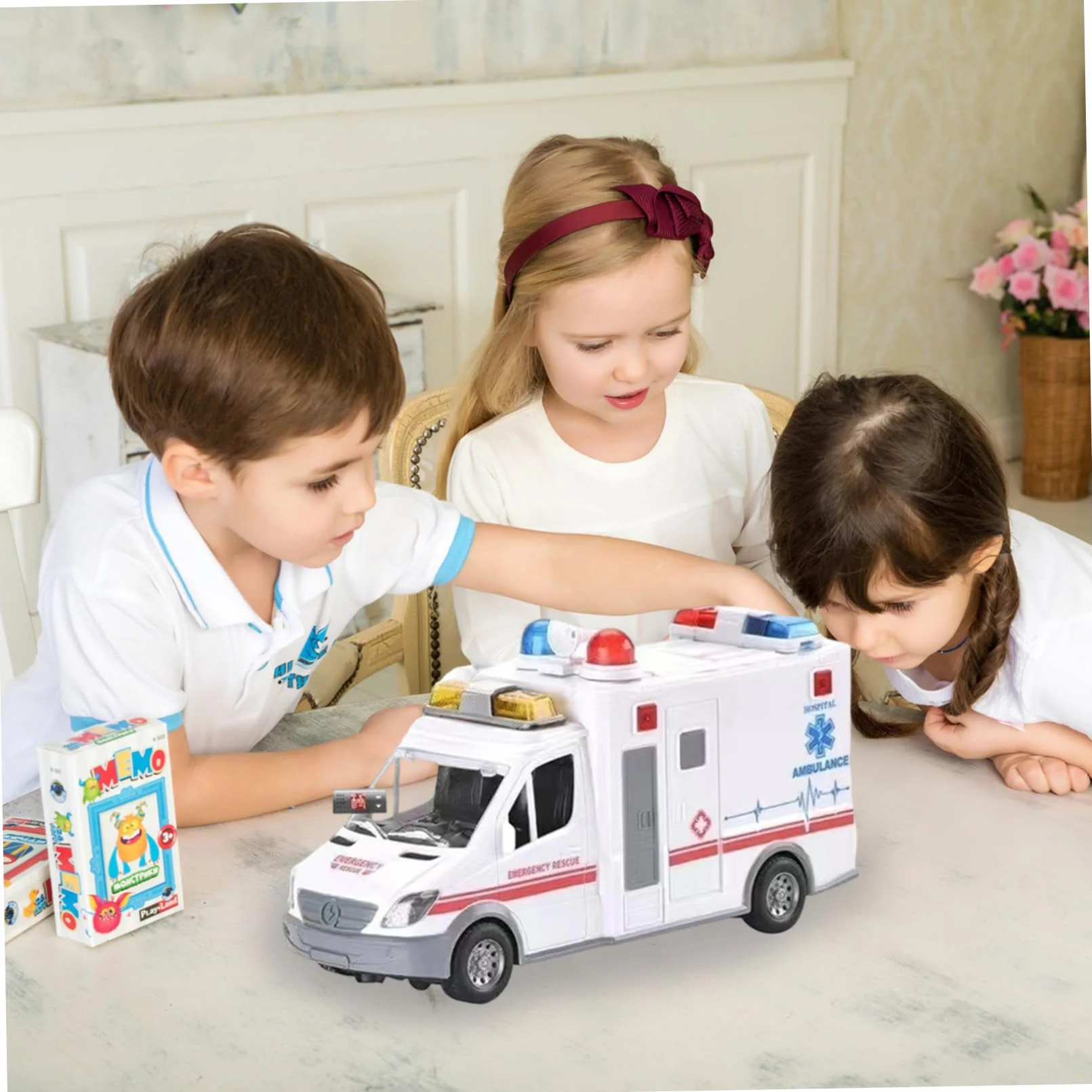 Juguete de ambulancia Juguetes realistas para vehículos de emergencia con música y luces LED Restauración de escena real Ambulancia promueve habilidades motoras e imaginación Juguetes educativos para