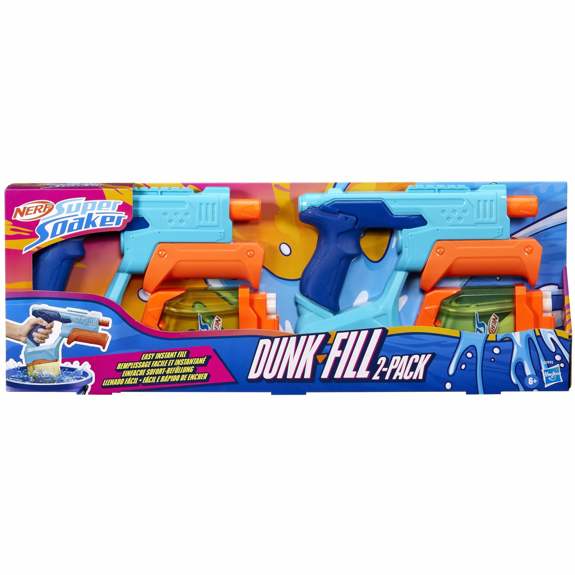 Hasbro Nerf Super Soaker Dunk-Fill 2-Pack, Set de Lanzadores de Agua, Llenado Instantáneo, Juguetes para Niños y Niñas de 6 Años o Más, Diversión en Familia